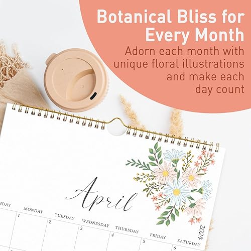 Miniatura 5 de S&O - Calendario de pared de 18 meses de doce flores 2024-2025 para el hogar, calendario mensual arrancable de enero de 2024 a junio de 2025,