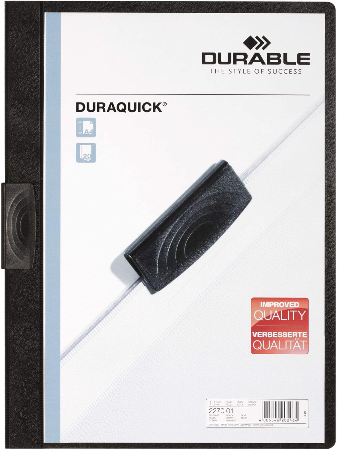 DURABLE Hunke & Jochheim Clamp Binder DURAQUICK®, Soft/Hard Film, 20 Sheets, Transparent/Gray