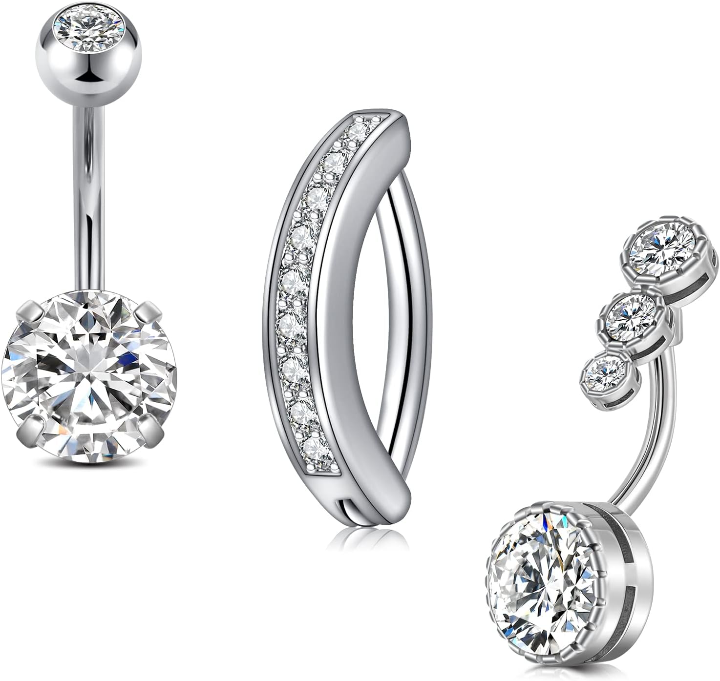 MODRSA Silver Gold Belly Button Ring for Women Clicker Hoop Belly Rings Opal Navel Piercing Jewelry Dangle Hypoallergenic Surgical Steel Dainty Dangling Navel Rings for Women