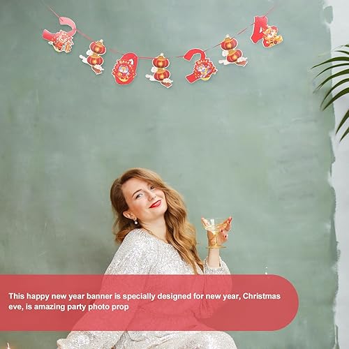 Miniatura 9 de EXCEART 1 juego de pancartas de Año Nuevo chino 2024, dragón chino lunar, año nuevo, guirnalda de farol rojo, decoración para colgar en la pared