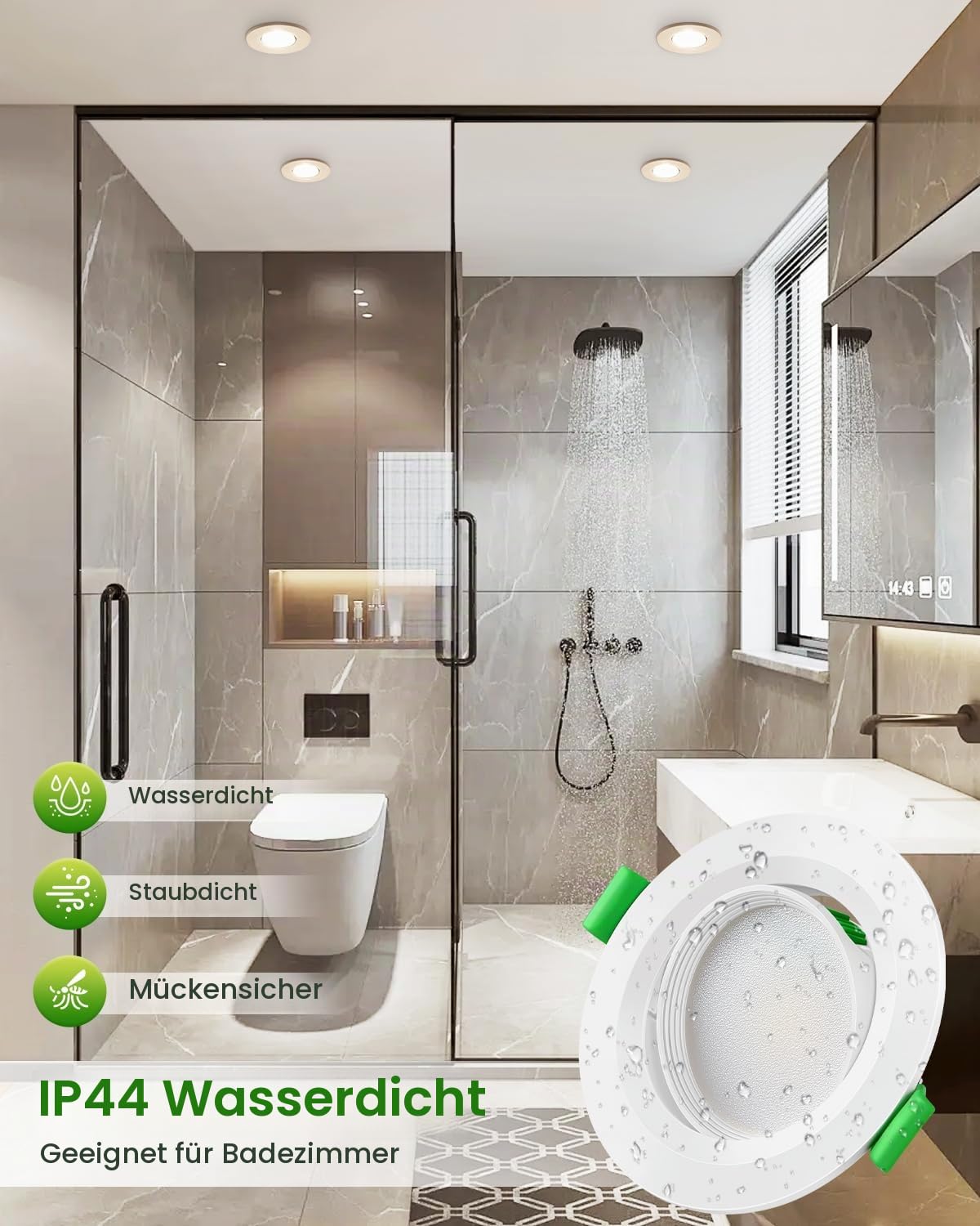 LED Einbaustrahler 230v 5W, LED Einbauspots Dimmbar Spots Deckenleuchte 68mm, IP44 Einbauleuchten Schwenkbar für Einbaubeleuchtung 3000K/4000K/6500K Einbaustrahler, 12er Set