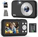 Digital Camera, Kids Camera with 32GB Card, FHD 1080P 44MP Vlogging Camera, 16X Zoom Point and Shoot Digital Camera Compact Portable Rechargeable Cameras for Teens Boys Girls Students Seniors-Black