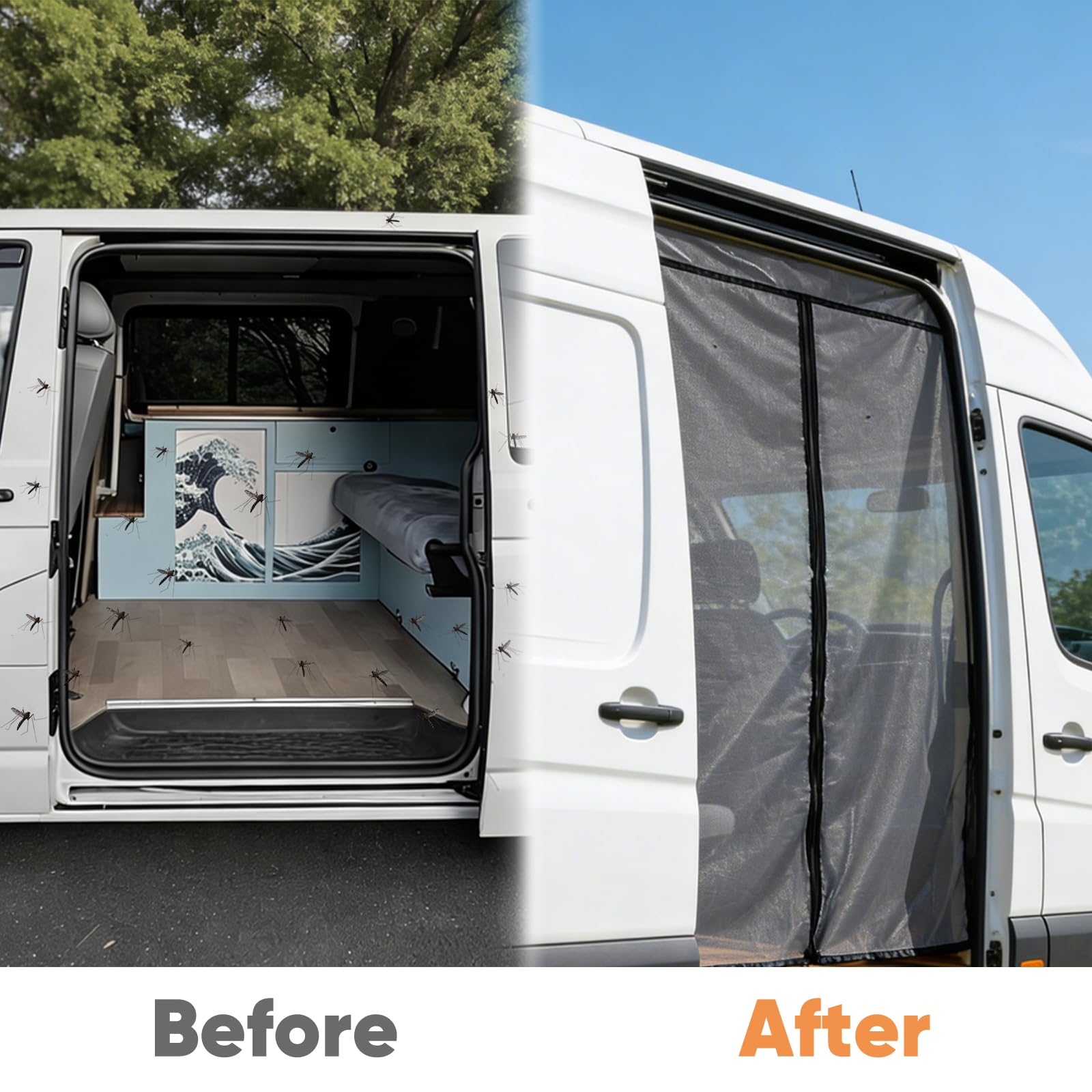 Zanzariera Magnetica per VW T5 T6 Porta Scorrevole, Rete Anti-Insetti e Protezione Solare per Campeggio