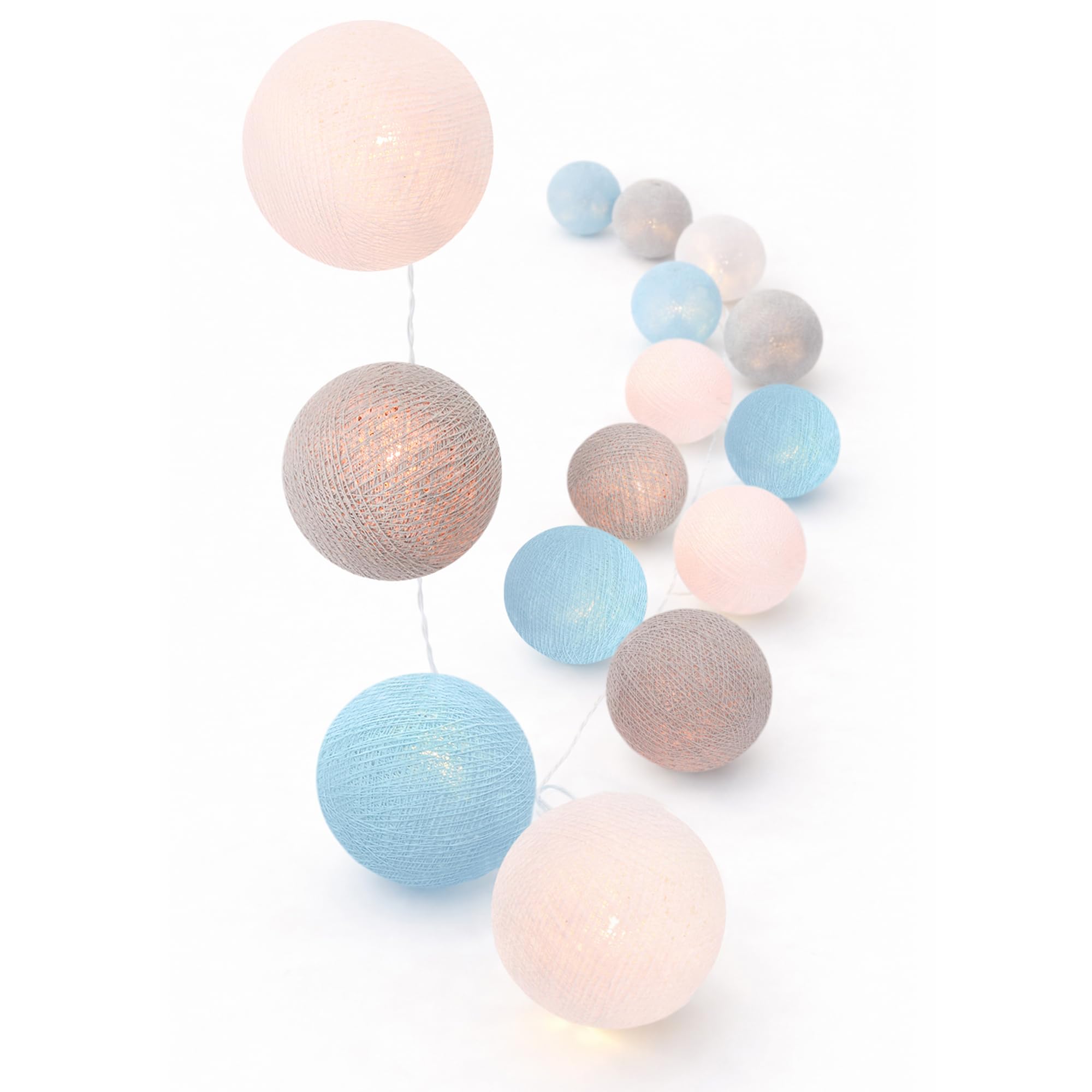 CREATIVECOTTON LED Lichterkette mit Cotton Balls inkl. Timer und Dimmer (20 Kugeln, Maritim)