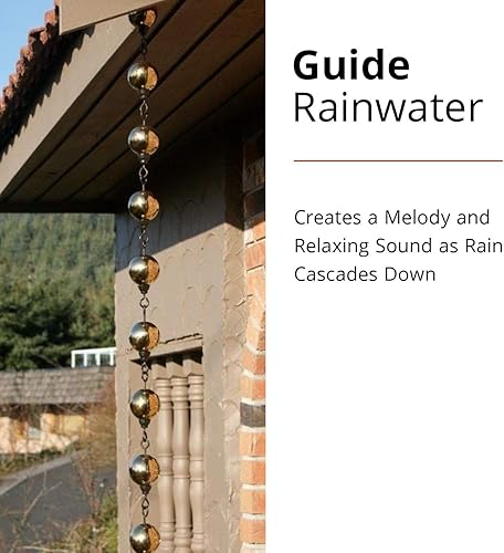 Miniatura 5 de NACH Cadena decorativa de lluvia de bolas, cadenas de lluvia resistentes para canalón, bajante, drenajes, 8 pies de largo, acero inoxidable