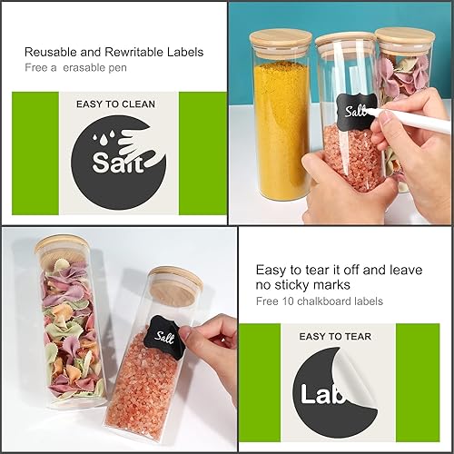 Miniatura 3 de Tarros de vidrio de 8 onzas con tapas de bambú, juegos de recipientes herméticos de vidrio de borosilicato, contenedor de almacenamiento de
