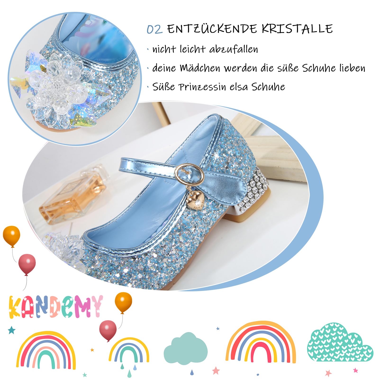 Prinzessin Kristall Schuhe Mädchen Glitzer Kinder Stöckelschuhe mit Pailletten Absatz für Partys Hochzeiten Geburtstag