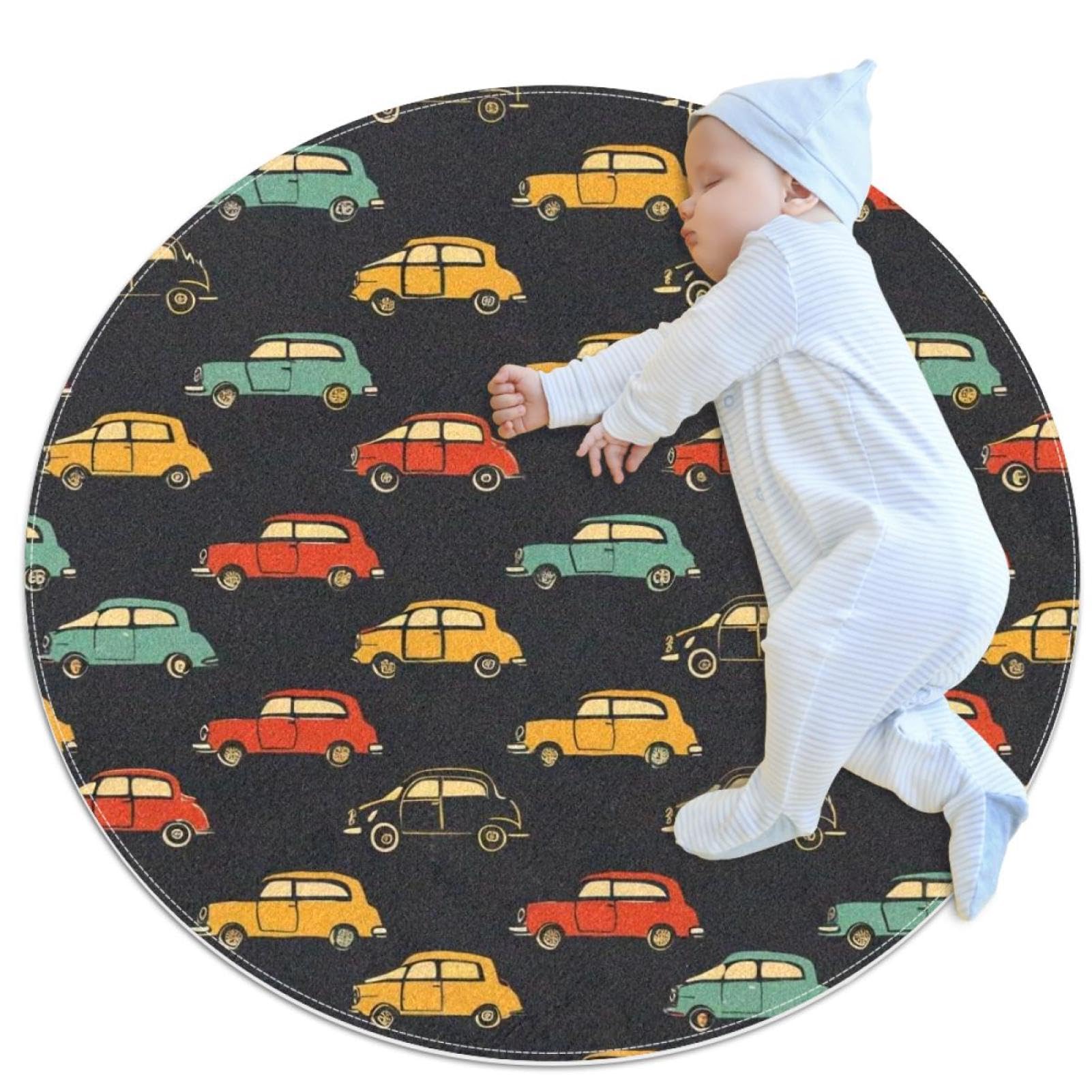 Tapis de salle de bain rond 1m motif voiture colorée antidérapant chambre enfant