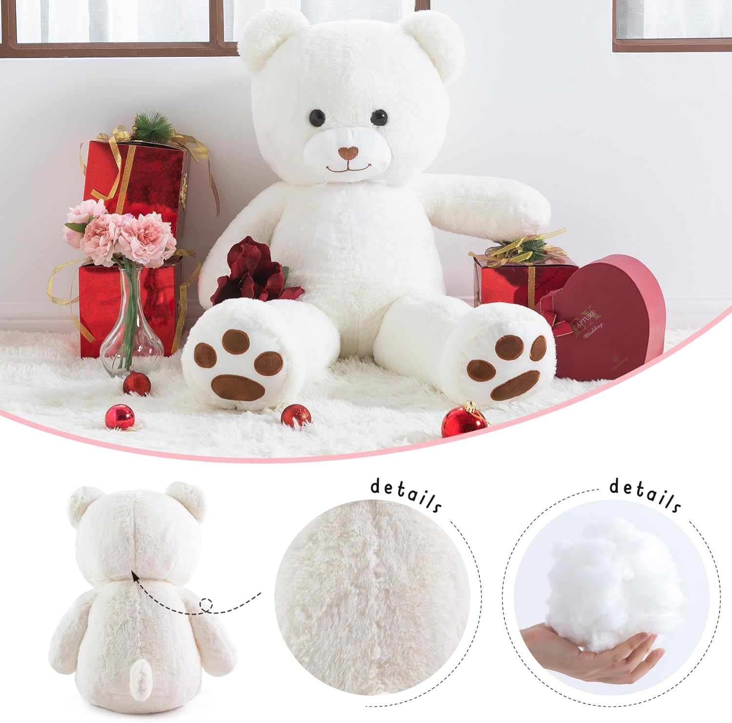 Giant Teddy Bear Valentines Day Stuffed Animals for Girls 3 Feet Large Stuffed Animals Big Teddy Bear with Heart Plush Toys White Big Stuffed Bear Plush Huge Plushies Birthday Wedding 36 Inch - Image 2