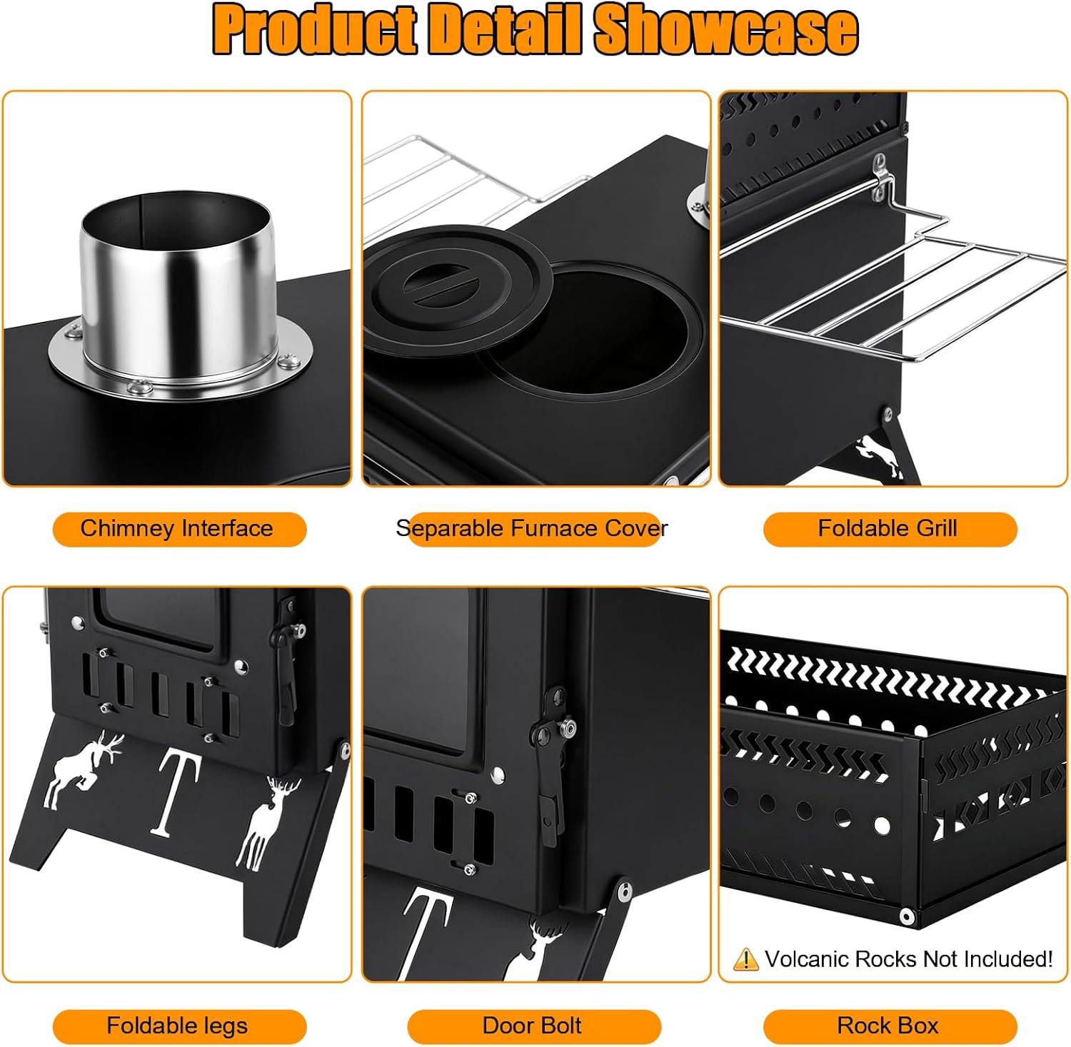 Portable Sauna Hot Tent Stove for Camping and Heat, 2 in 1 Wood Burning Stove, Camping Stove with 5 Pipes, Folding Stove for Outdoor Heating, Picnic, Cooking, Ice Fishing, Boiling Water