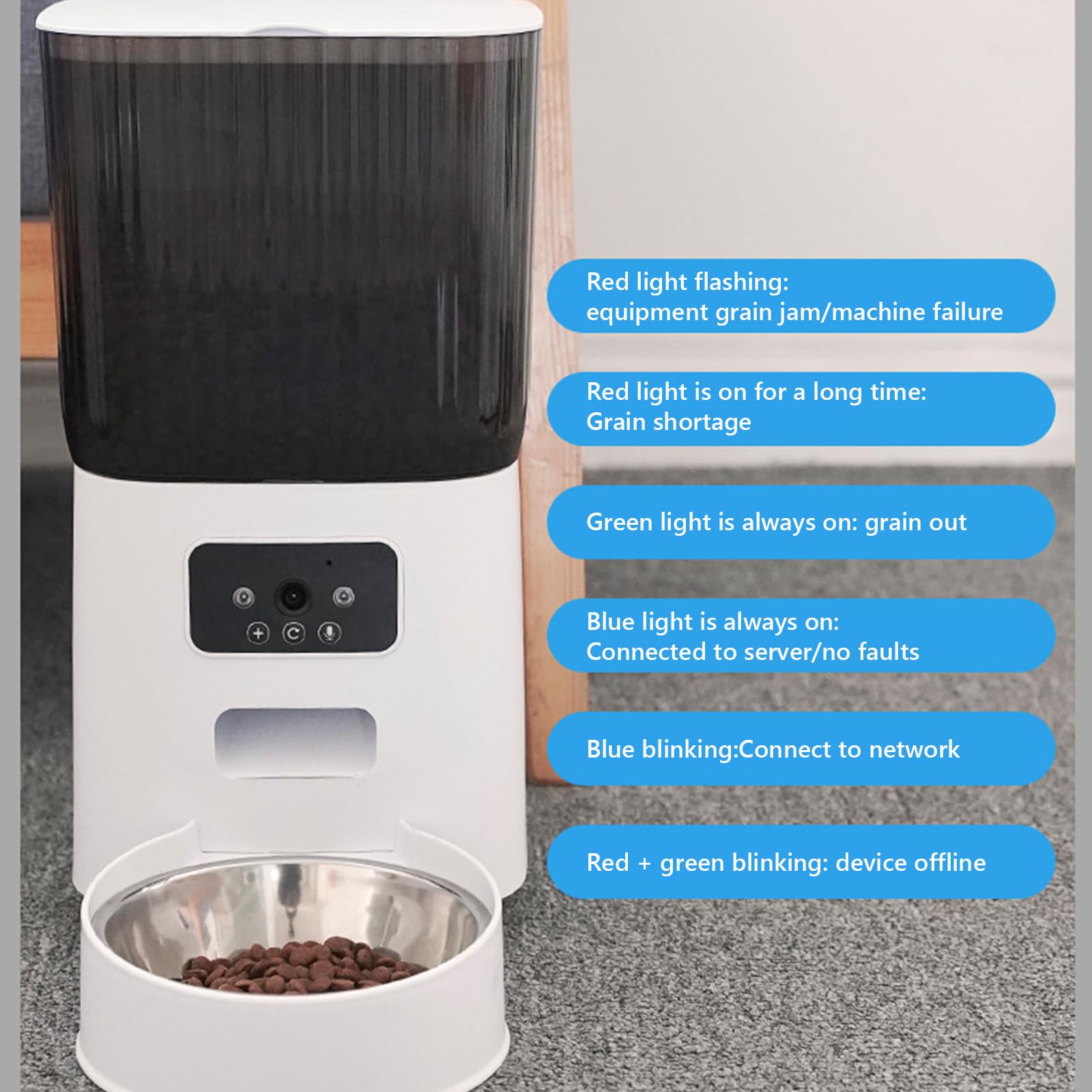 Distributore Automatico Cibo Gatti con App, 2.4G WiFi Dispenser Crocchette Gatto Fino A 5 Pasti/9 Porzioni al Giorno, Ciotole per Gatti in Acciaio Inox, 5L Dispenser Cibo Gatti,Dual