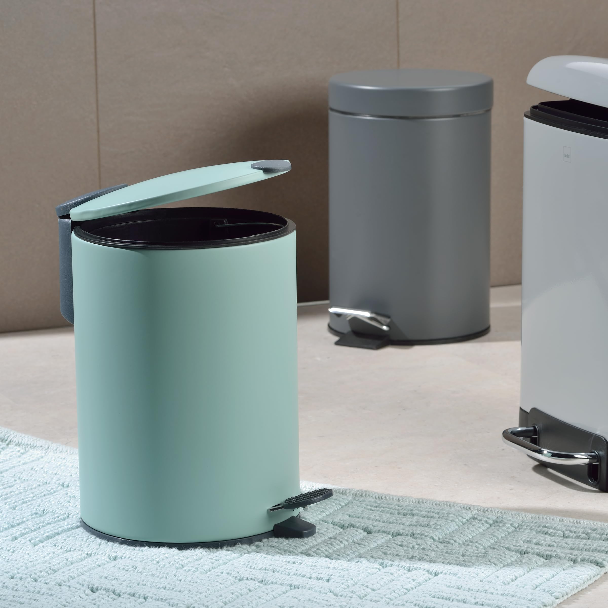 kela 23616 Dust Bin, 3 l, Silent Close, Metal, Mats, Sage Green - Image 2