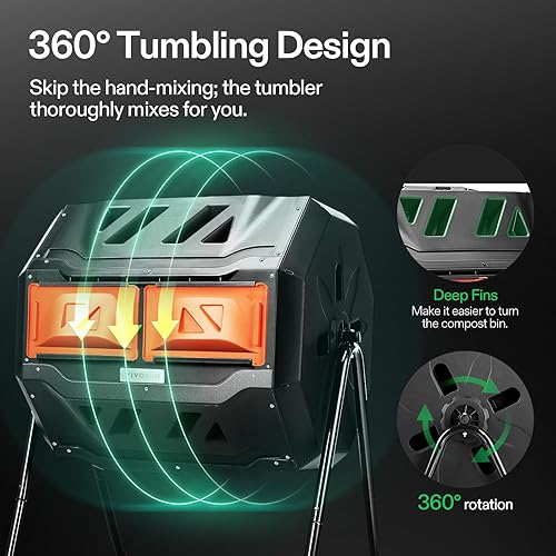 Miniatura 3 de VIVOSUN Compostador giratorio para exteriores con doble lote giratorio y termómetro de compost, termómetro de tierra para patio trasero con esfera