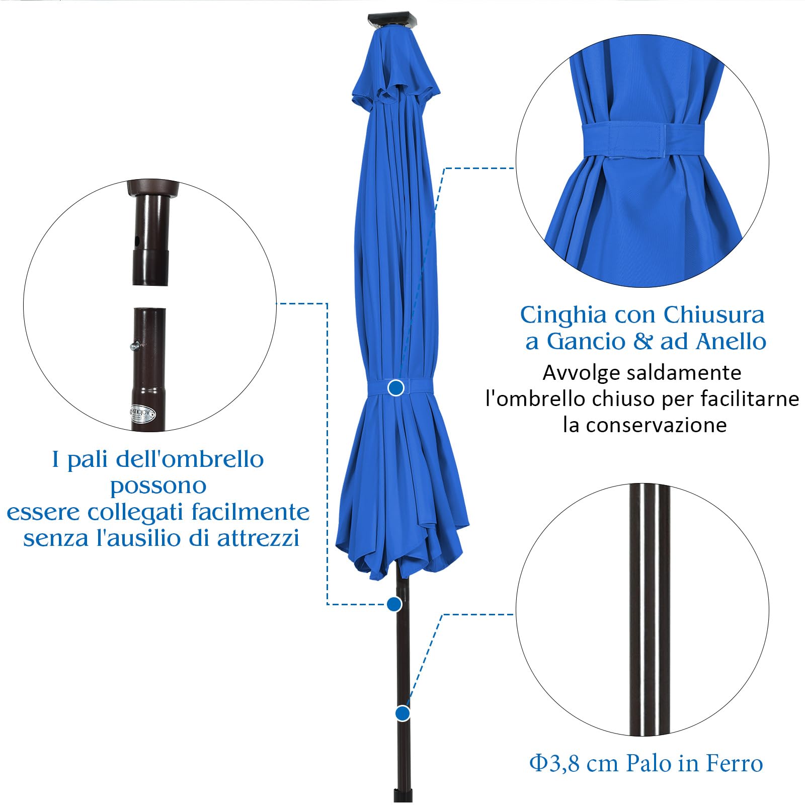 RELAX4LIFE 3M Ombrellone Portatile da Esterno con Luci LED, Altezza e