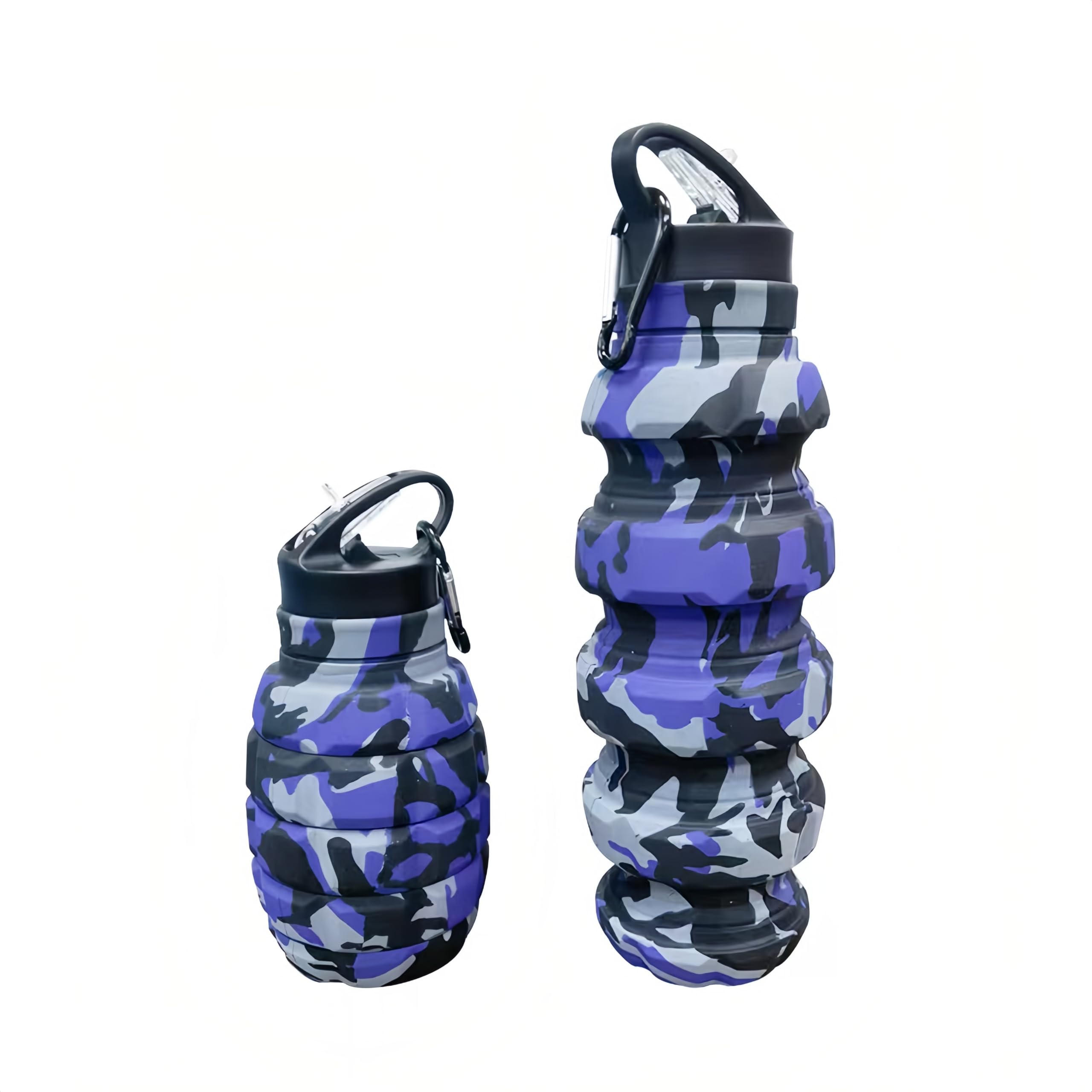 KUNHANG Collapsible Travel Water cycling Bottle, Reuseable Silicone Foldable Water Bottles for Gym Camping Hiking, Portable Leak Proof Sports Water Army camouflage Bottle with grenade Carabiner