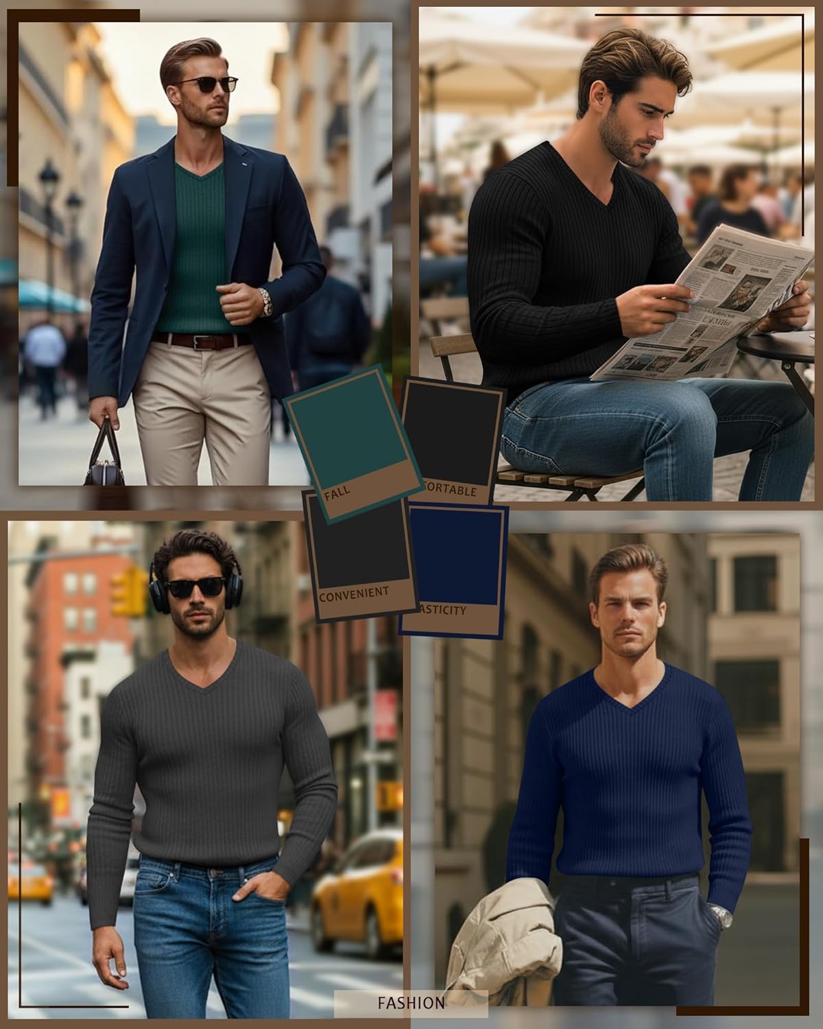Neer 4 Pack Men's Thermal Cotton Long Sleeve Shirts Ribbed V Neck Tops Fall Winter Stretchy Slim Undershirt Base Layer - Image 3
