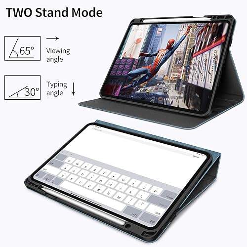 Miniatura 22 de H HOLIMET Funda para iPad Pro 12.9 2022 6ª/5ª/4ª/3ª generación con soporte para lápices, bolsillo, soporte tipo folio, tapa trasera de TPU suave, a