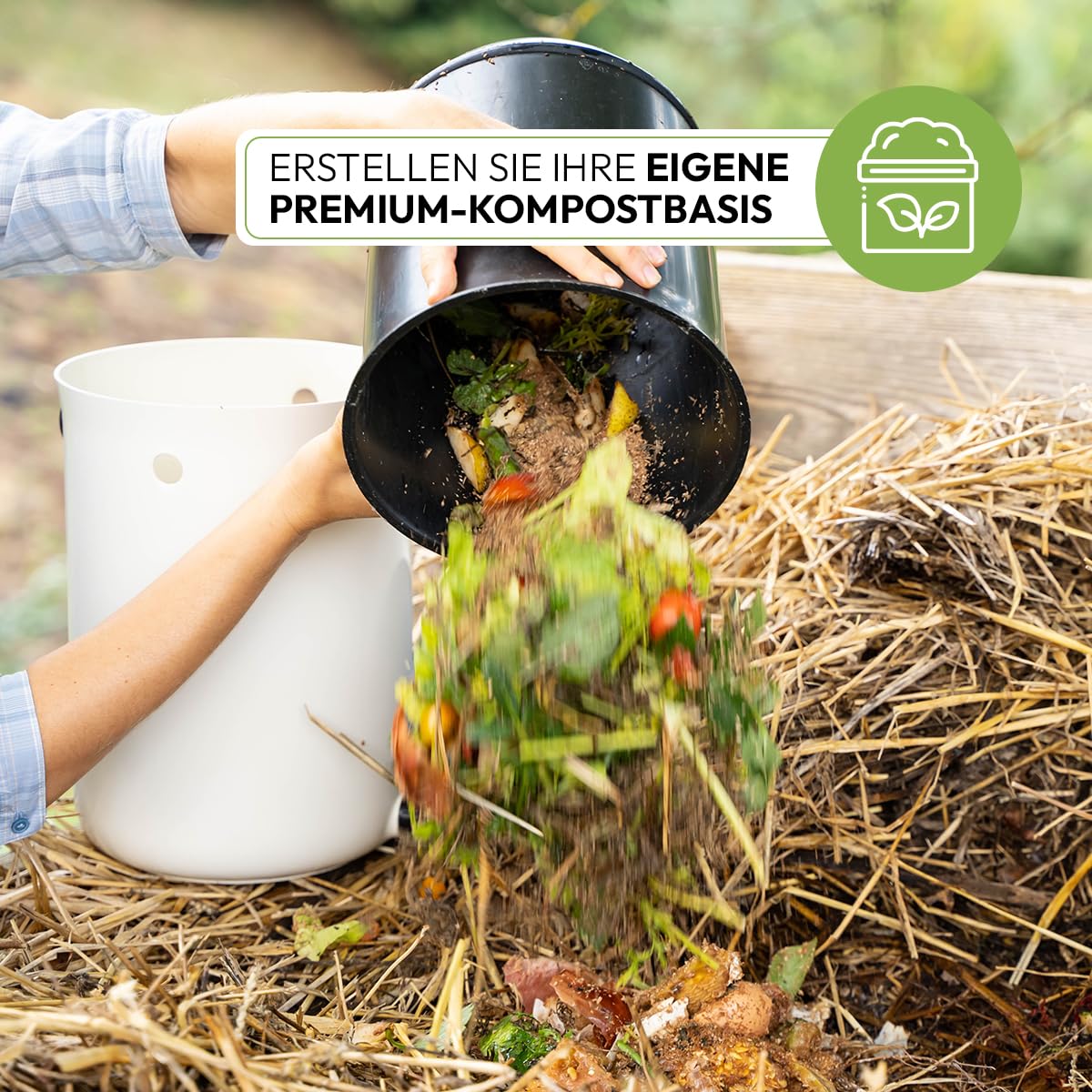 Skaza Bokashi Organko 2 | Biomülleimer Küche 9,6 Liter – Komposteimer für Küchenabfälle – mit 1 Kg EM Fermentieren Aktivator (Cremeweiß)