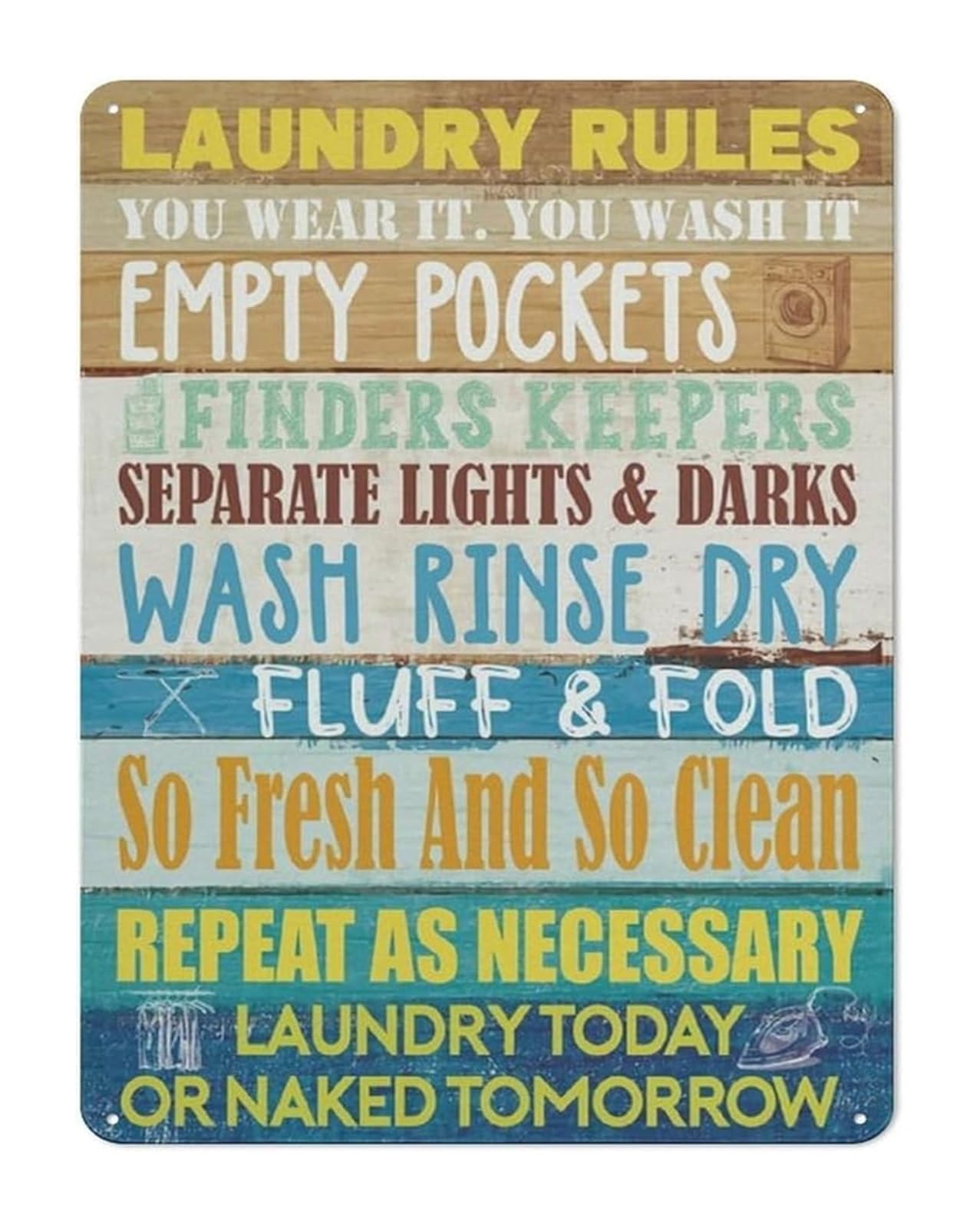 PKNVKZIDK Farmhouse Laundry Rules Metal Sign Vintage Retro Humorous Guide for Laundry Room Utility Room Wall (8 X 12 in)