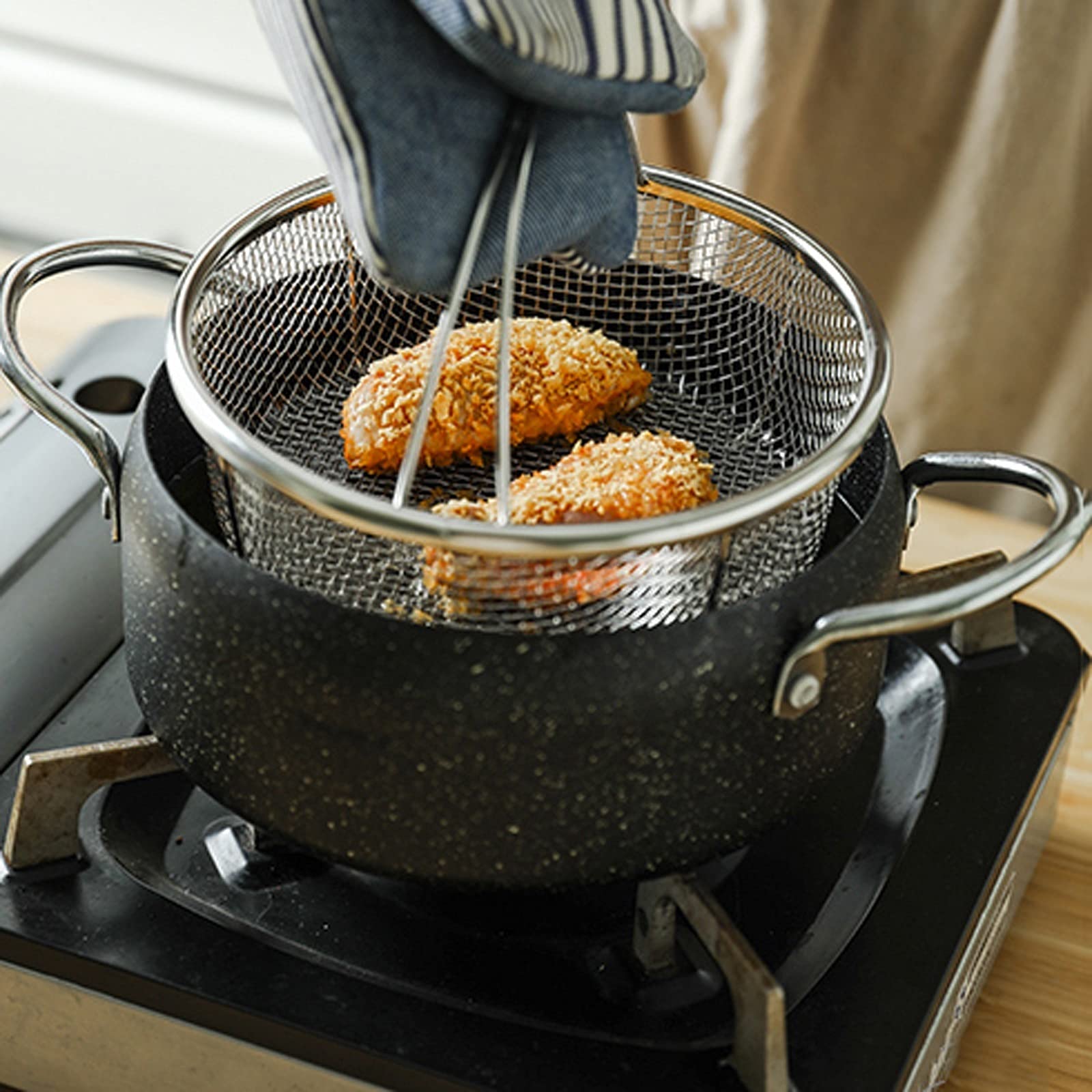 NEBE Panier à Friteuse Panier de Cuisson Frites Frire Tamis de friture friture Panier en Acier Inoxydable Panier Mini français Frites Panier Rond Panier Panier à Frire