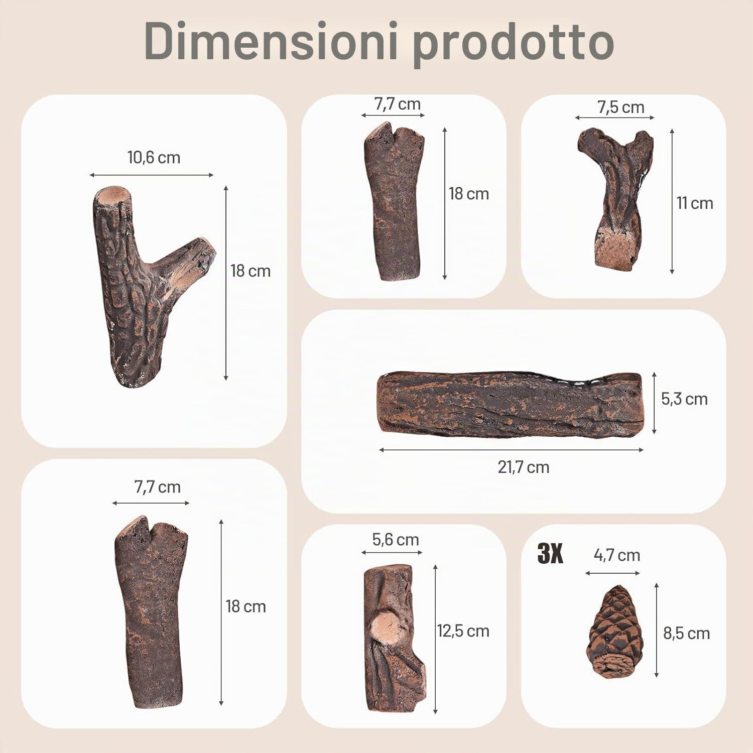 GIANTEX Set di 9 Pezzi di Tronchi in Ceramica a Gas, Decorativi Falsi in Legno in Ceramica per Interni Ed Esterni, a Gas per Camini a Bioetanolo, Camino Elettrico, Pozzo di Fuoco