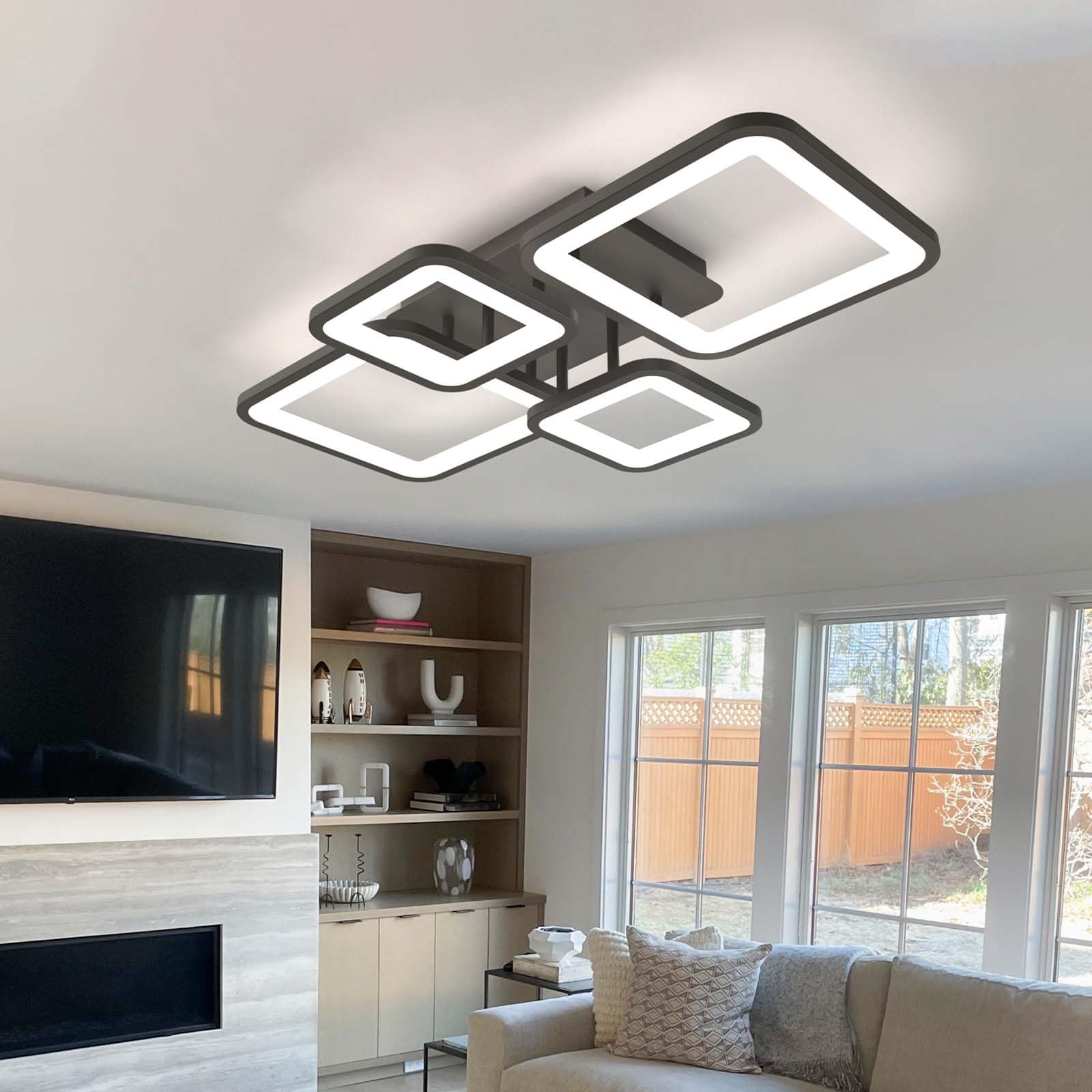 Caufloce Ceiling Lights LED Bedroom Dimmable Ceiling Light Remote Control APP Living Room Ceiling Lighting Modern Indoor Ceiling Lamp Square Metal for Lounge, Dining Room, Hallway, Kitchen