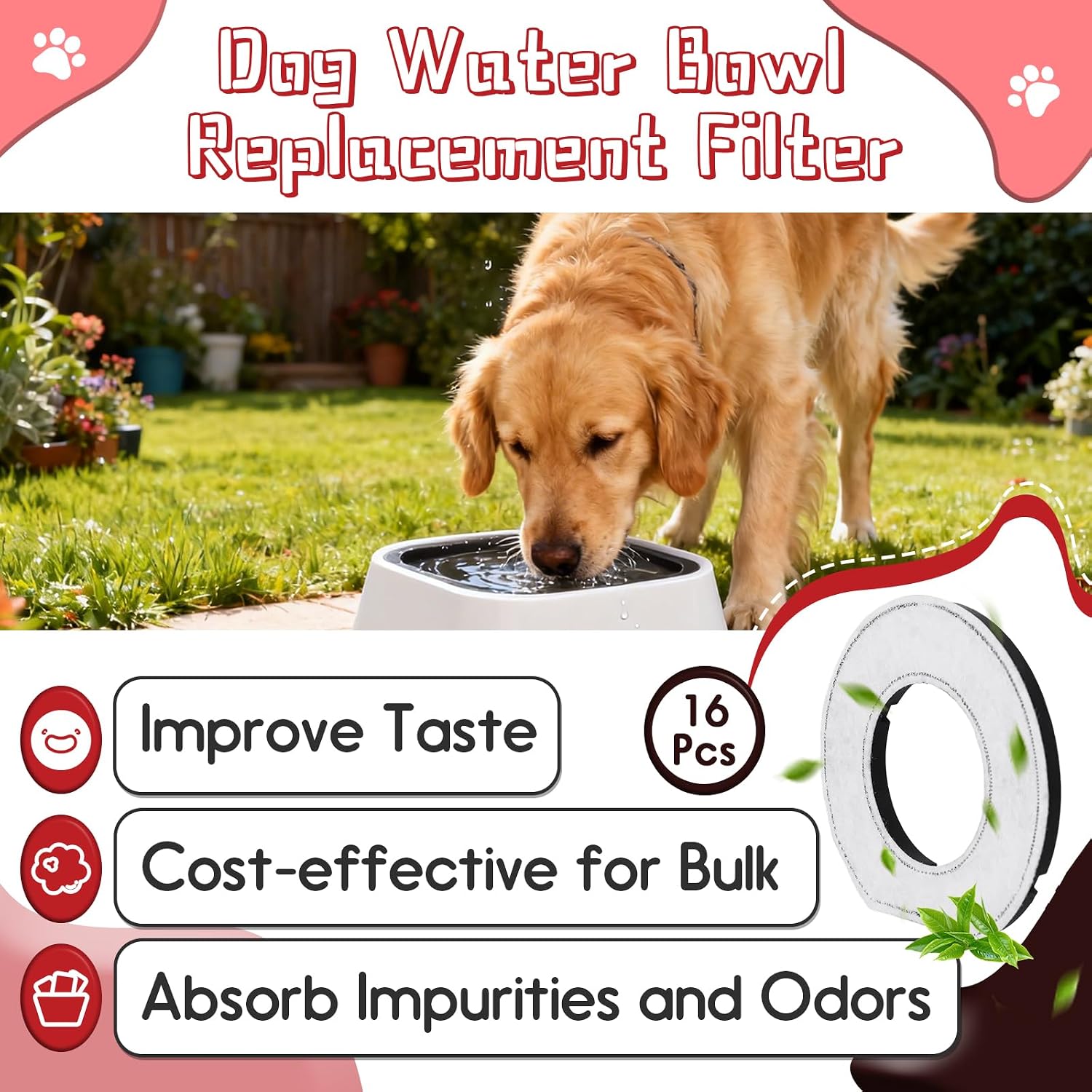 16 Pcs Replacement Filter Compatible with LumoLeaf Upsky Urpower for No Spill Dog Water Bowl Activated Charcoal Water Filter