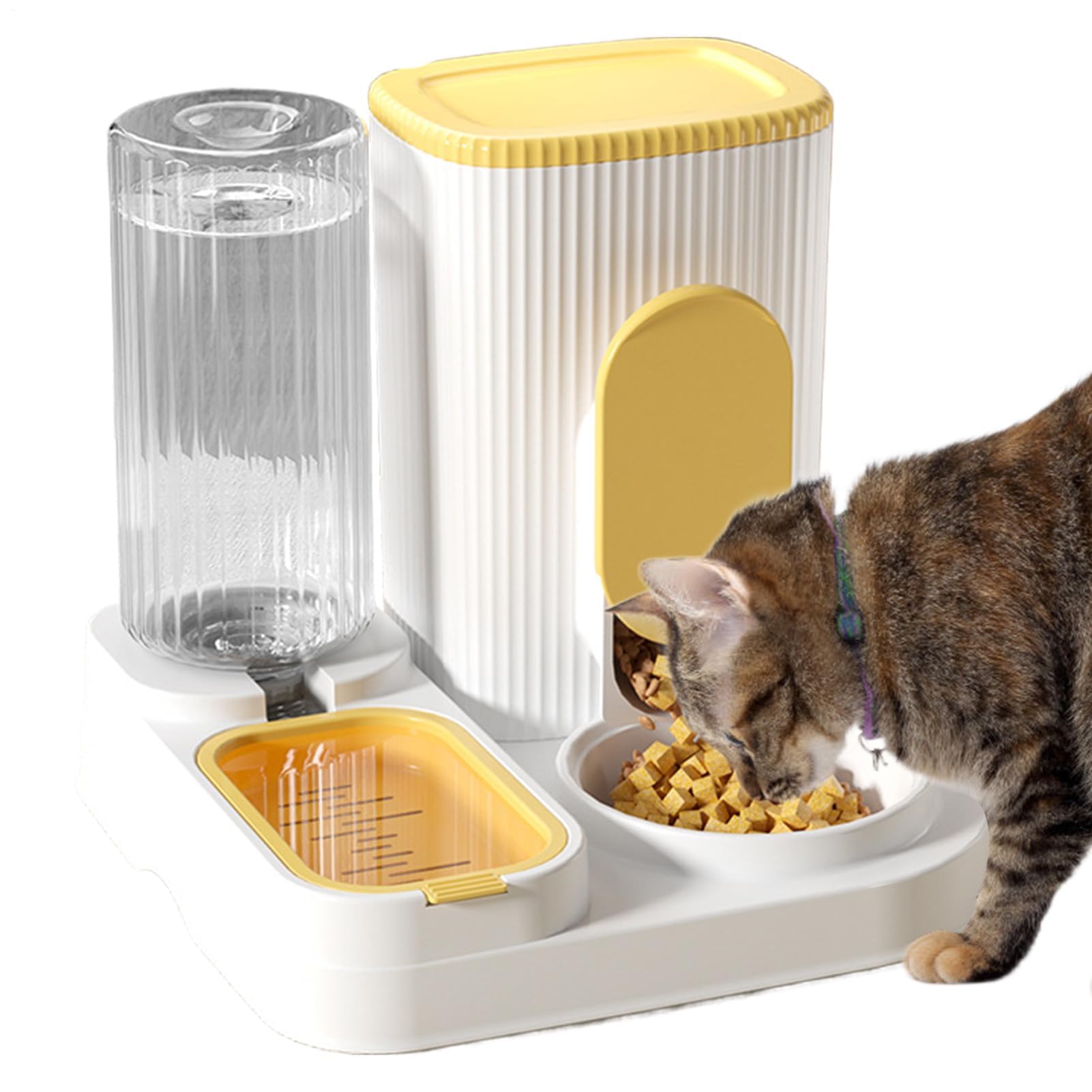 comedero automático para Gatos, Comedero 2 en 1 de Gran Capacidad con Cuenco extraíble for Razas pequeñas, Medianas y Grandes(Yellow)
