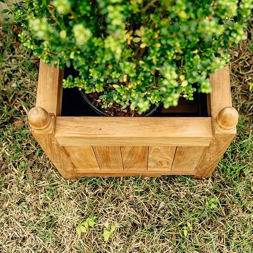 Miniatura 6 de Ash & Ember - Maceta cuadrada de teca de 25 pulgadas, para interiores y exteriores, caja de flores grande en cubos, resistente a la intemperie,