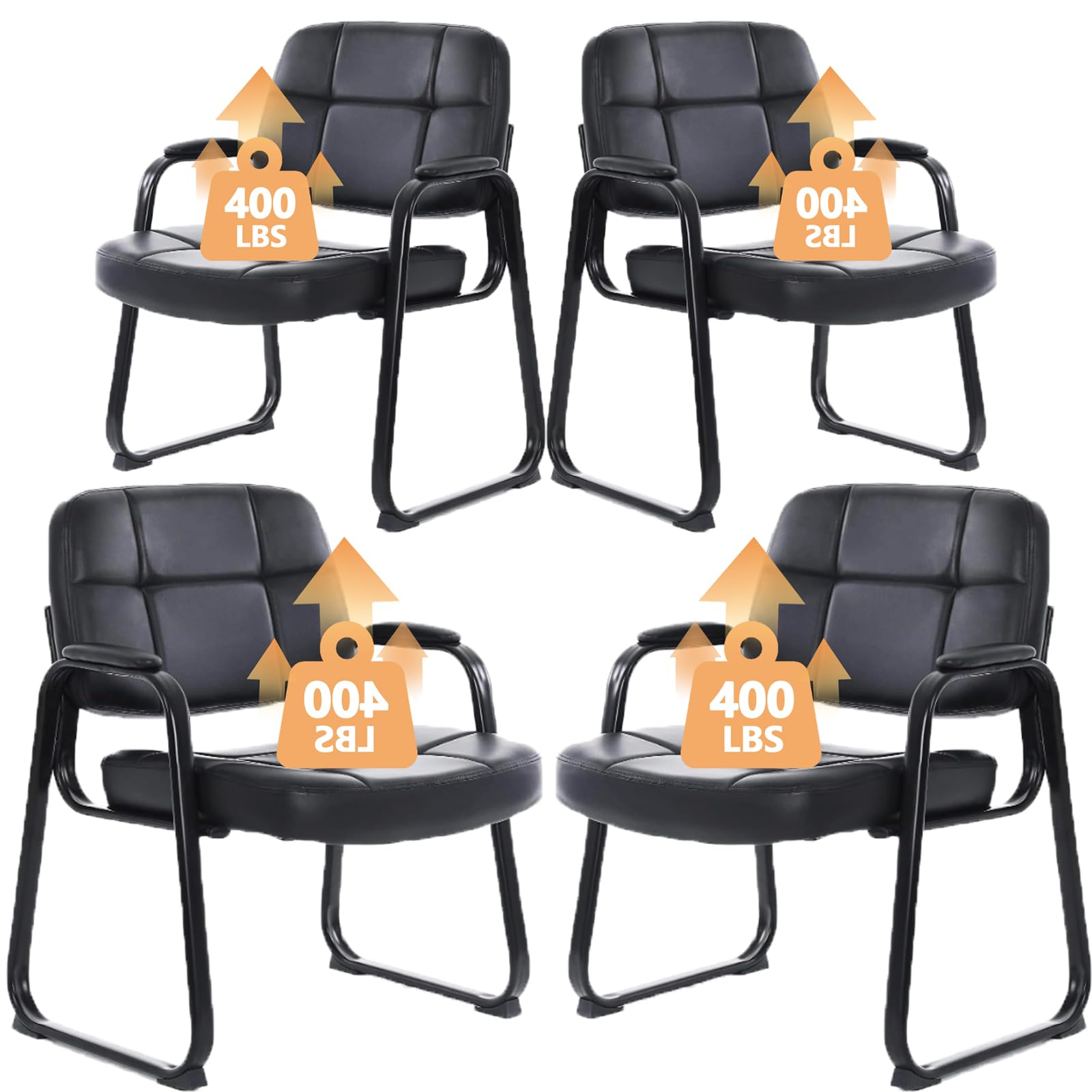 CLATINA Big & Tall Waiting Room Guest Chair Comfortable Reception Chairs with Bonded Leather Padded Arm Rest and Sled Base for Office Reception Lobby