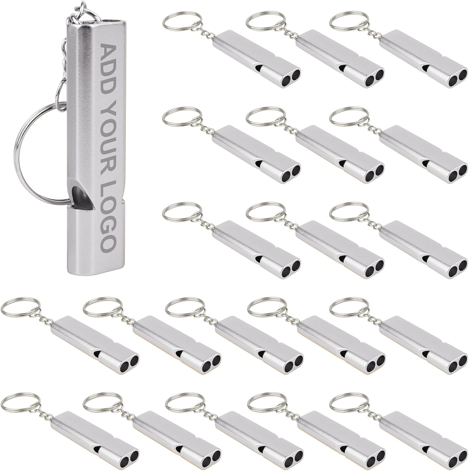 GOGO Custom 20 PCS Aluminum Whistle with Laser Engraved, Safety Emergency Whistles for Outdoor Hiking Camping Hunting Fishing
