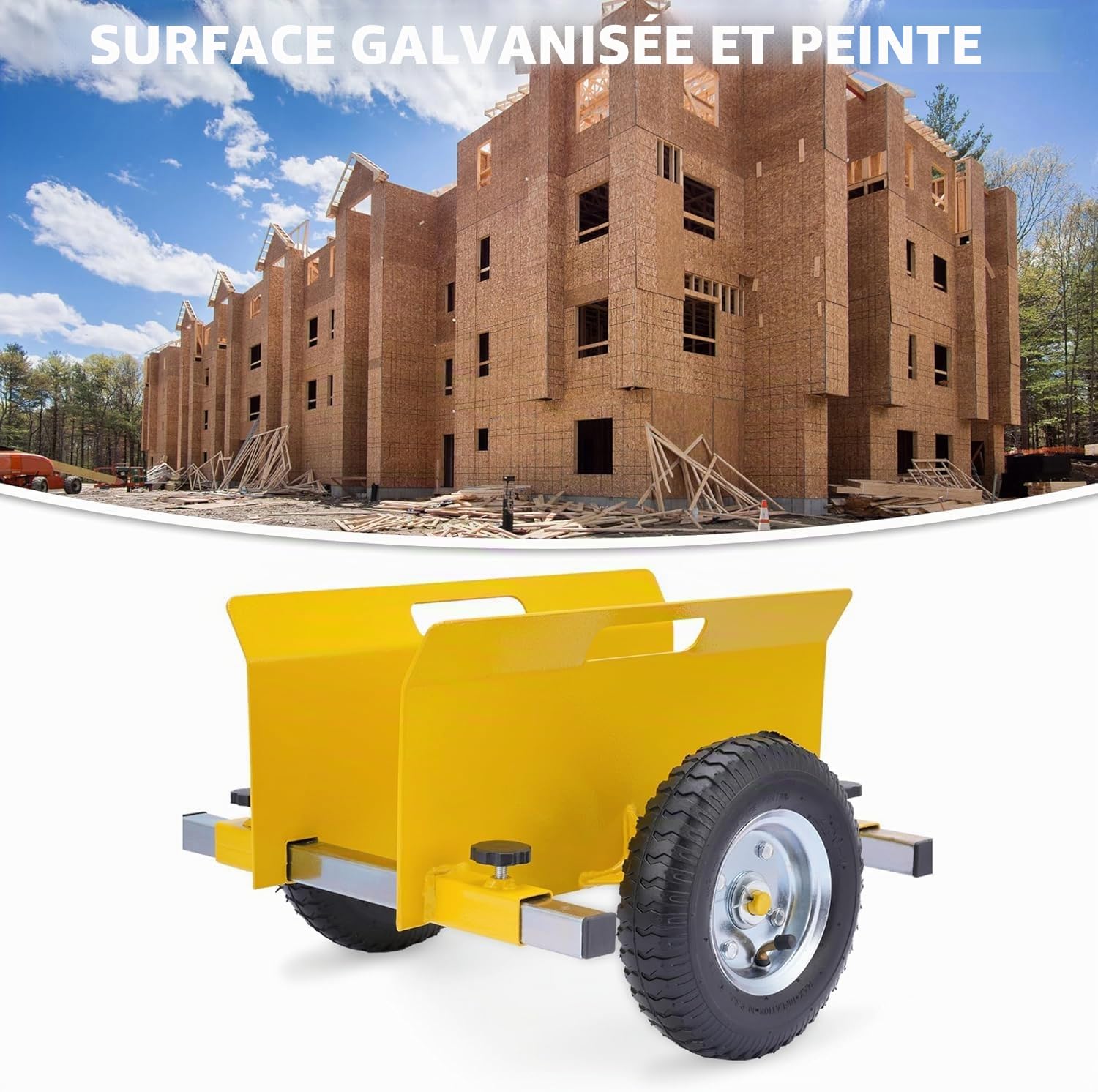 Chariot à panneaux - Capacité de charge de 300 kg - Mâchoires de serrage de 0 à 230 mm - Avec pneus pneumatiques de 8" - Pour marbre, panneaux en bois, portes, fenêtres