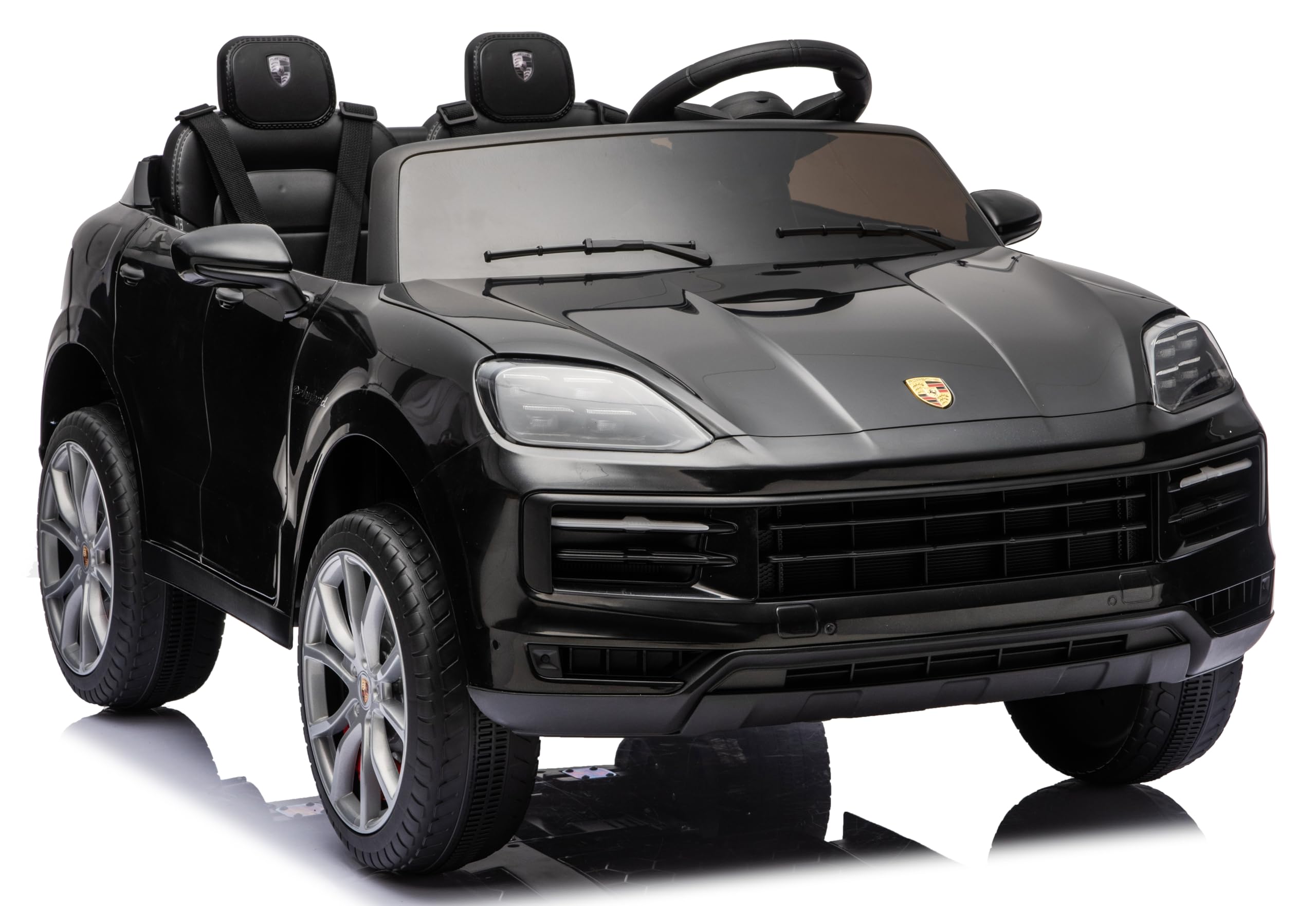 Porsche Cayenne 24V Maxi SUV Elettrico per Bambini 2 Posti Macchina Elettrica con Telecomando Due Cinture a 3 Punti Luci LED Bluetooth Carico Massimo 60 Kg (Nero)