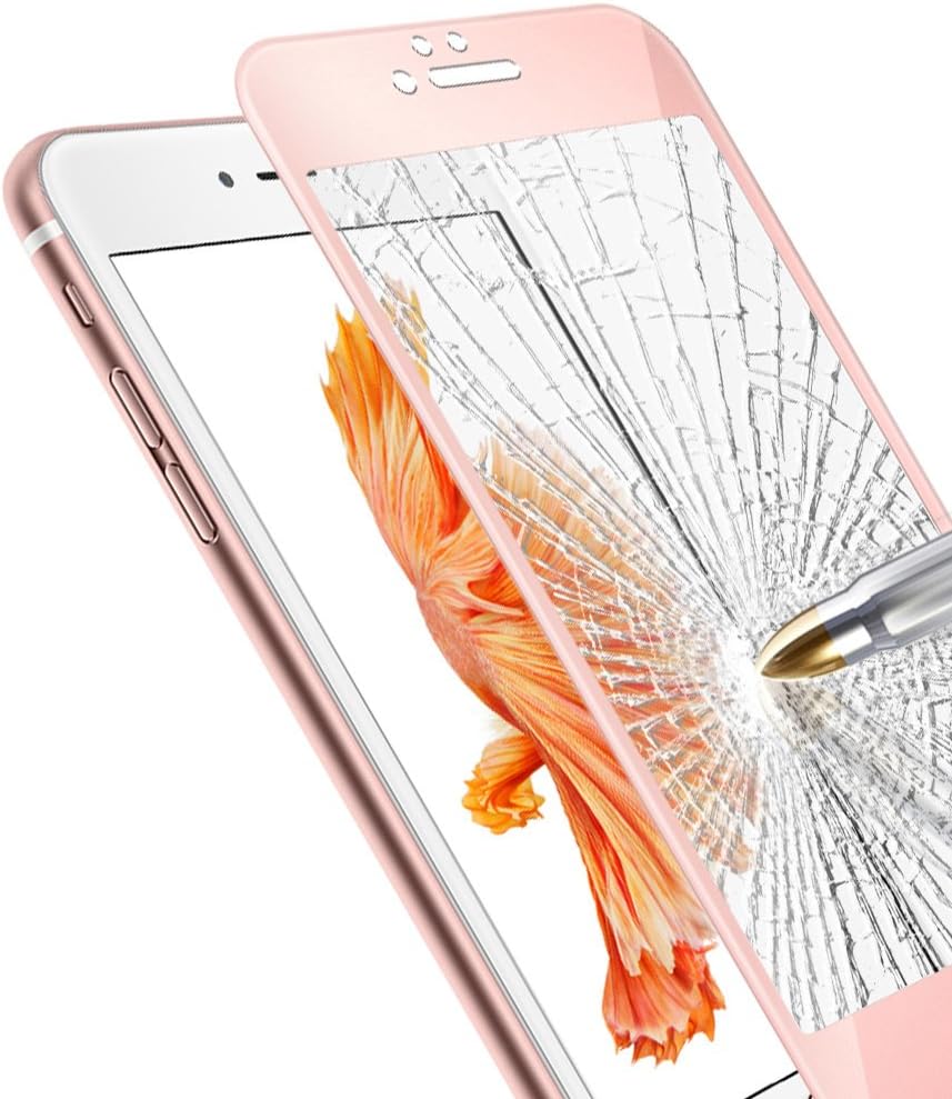 F-color Full Coverage Compatible Replacement iPhone 6S Screen Protector, Rose Gold Screen Protector, Alloy Metal Frame and Tempered Glass, Anti Shatter, Easy to Install, 4.7 Inch