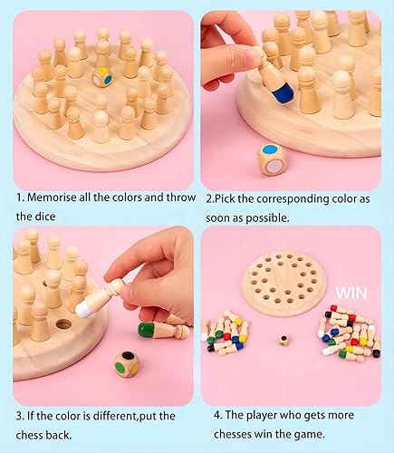 Miniatura 6 de Juego de mesa de ajedrez de memoria de madera juego de ajedrez de memoria de madera de color para tren cerebral para niños pequeños juguetes