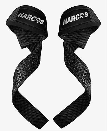HARCOS Correas de levantamiento de pesas de algodón de alta calidad de 24 x 1.5 pulgadas, muñequeras resistentes con agarre de silicona y acolchado