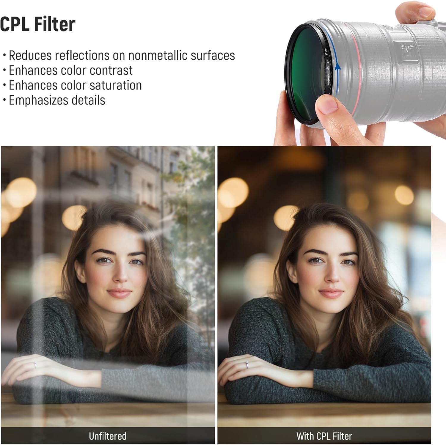 NEEWER 77mm UV/CPL/ND Lens Filter Kit with Hard Shell Storage Case, Multicoated Optical Glass & Aluminum Alloy Frame, UV + Circular Polarizer (CPL) + Neutral Density (ND4) Filter for 77mm Camera Lens