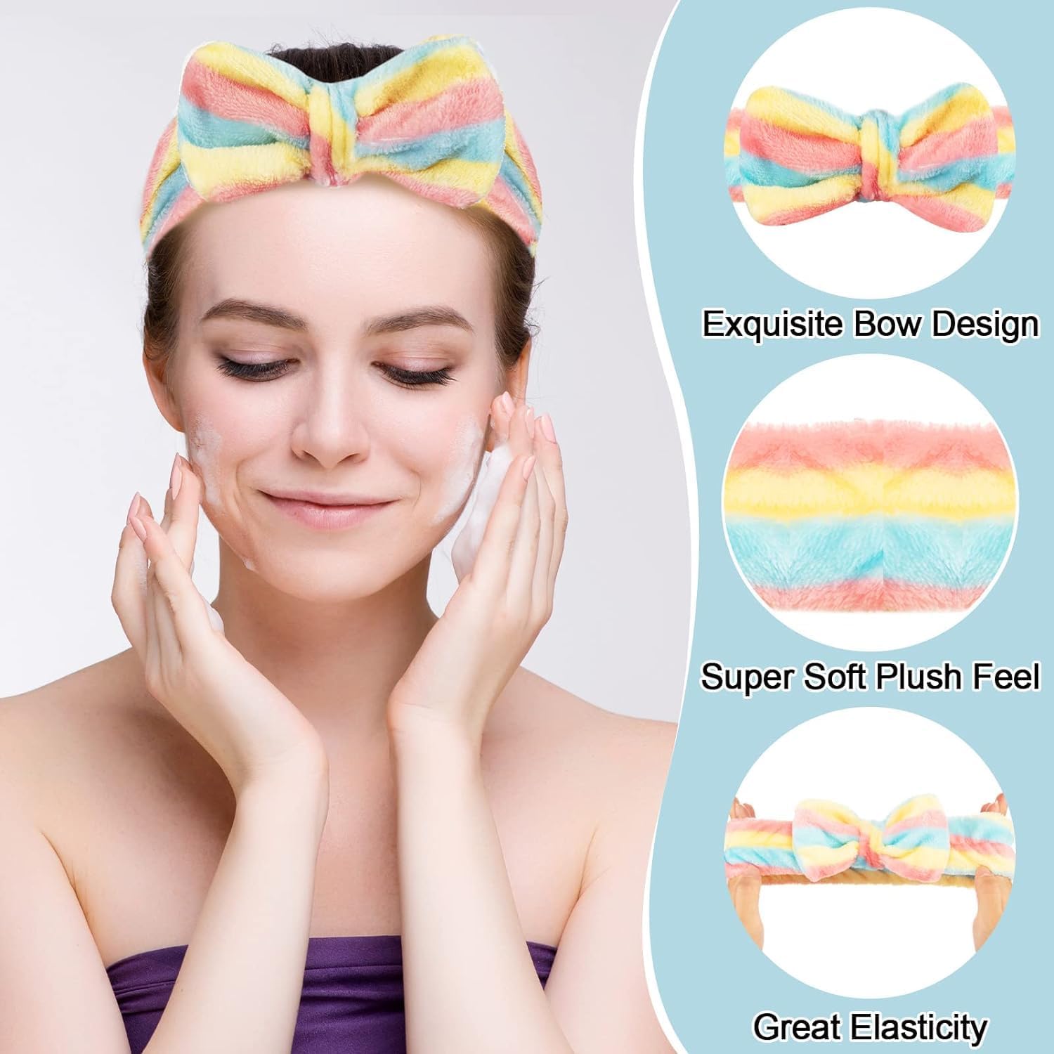 (Pack of 2) Facial Spa Makeup Cleansing Cute Bow Velvet Elastic Headband for Women- Multicolor 3