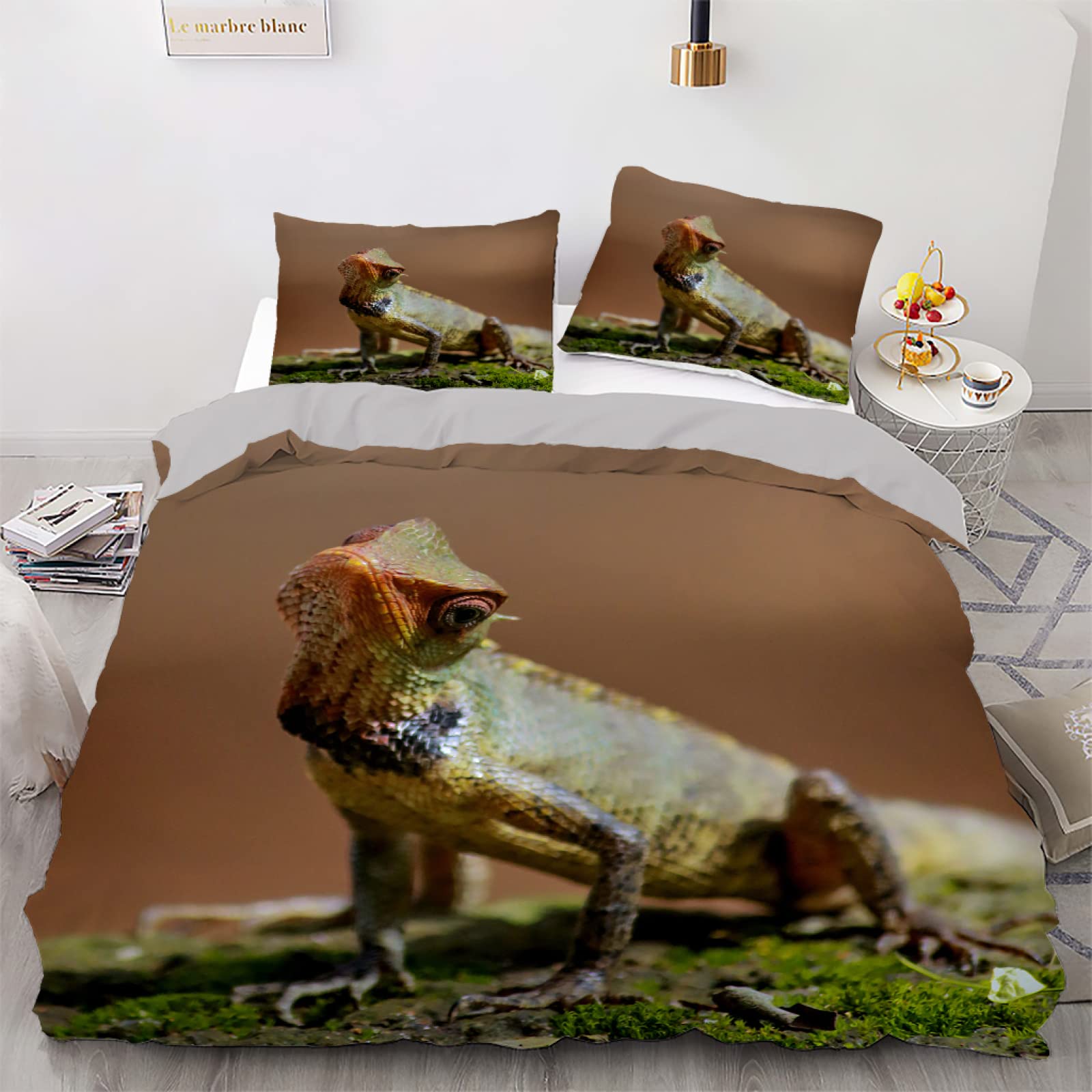 Housse de couette lézard jaune 200x200 pour une chambre d'enfant cosy