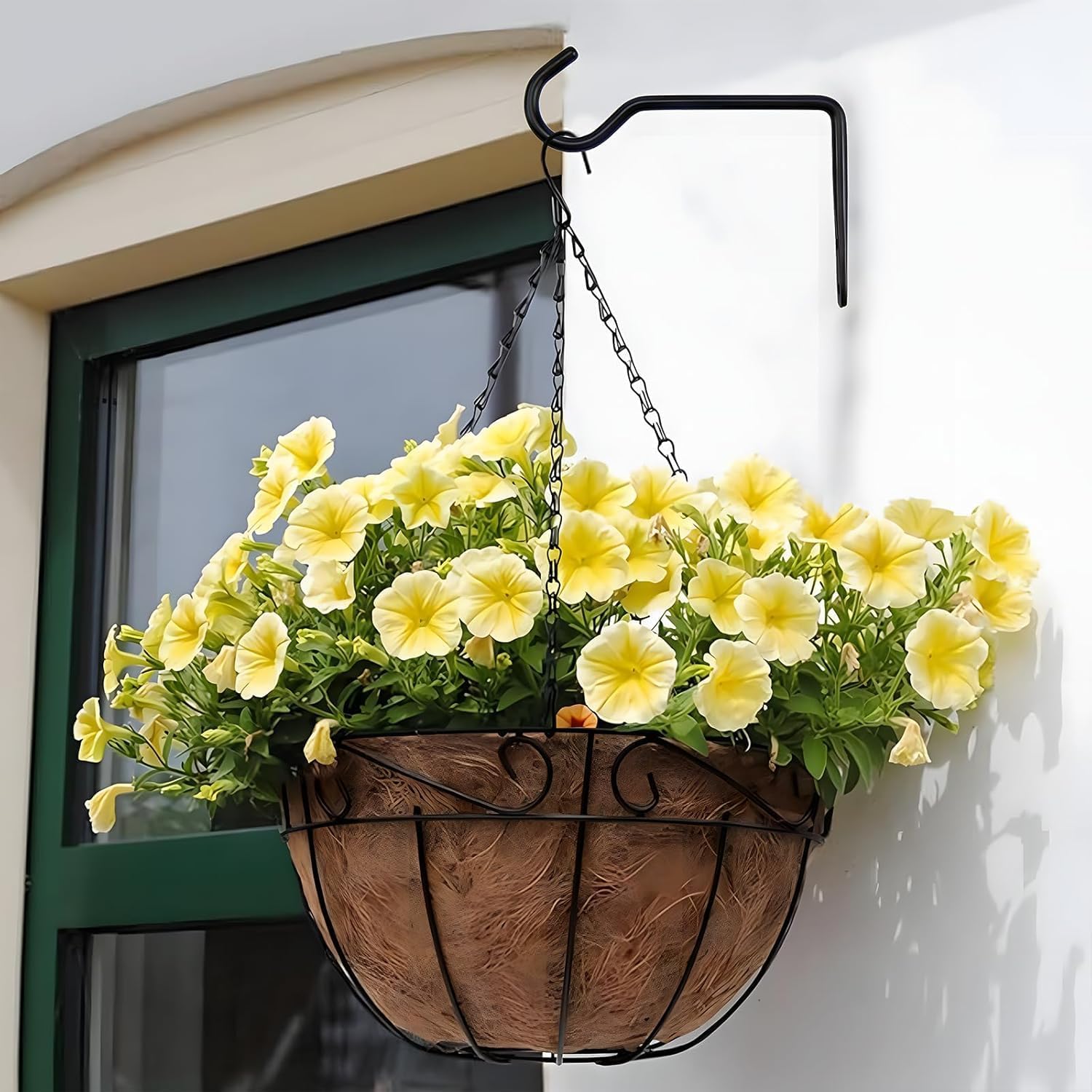9.44 Inch Metal Wall Plant Hangers, Heavy Duty Hanging Hooks for Plants, Bird Feeders, Wind Chimes and Flower Baskets, Indoor and Outdoor Use, 4 Pack Black