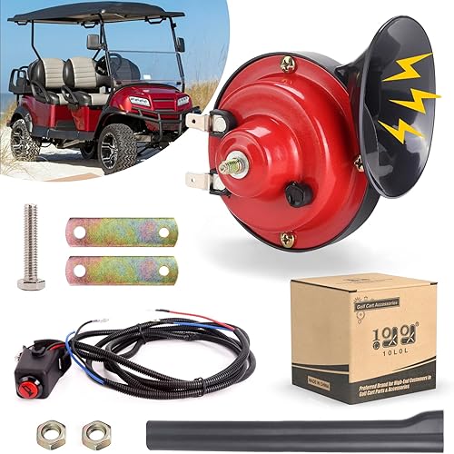 10L0L Kit de bocina de carrito de golf de 12 voltios, interruptor de bocina y arnés de cables de ajuste universal para club, EZGO y Yamaha y ATV,