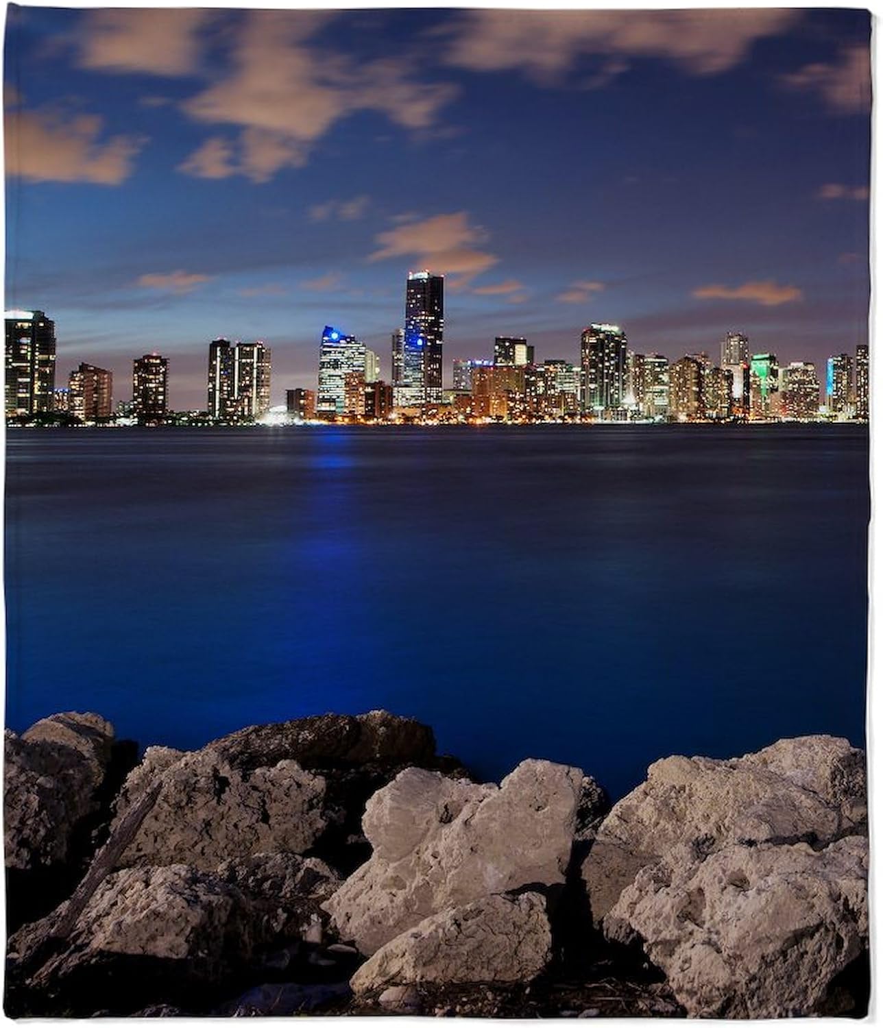 CafePress Miami Night Skyline Throw Blanket Super Soft Fleece Plush Throw Blanket, 60"x50"