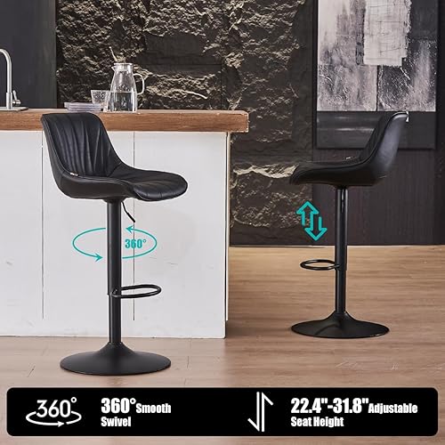 Miniatura 7 de Kidol & Shellder Juego de 2 taburetes de bar para isla de cocina, altura de mostrador, modernos taburetes de bar giratorios de piel sintética,