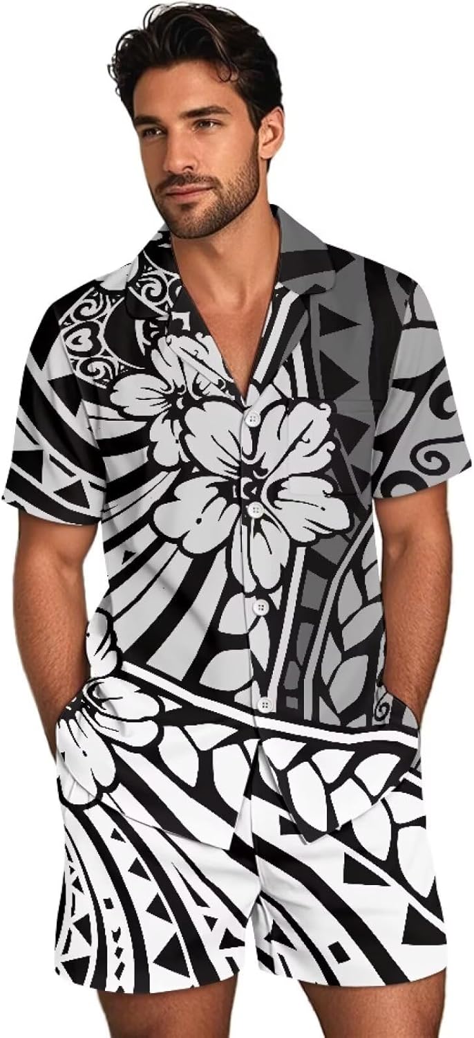 Mens Short Sleeve Pajamas Set Button Down PJS Set Summer Sleepwear with Pockets Shirt and Shorts XS-5XL