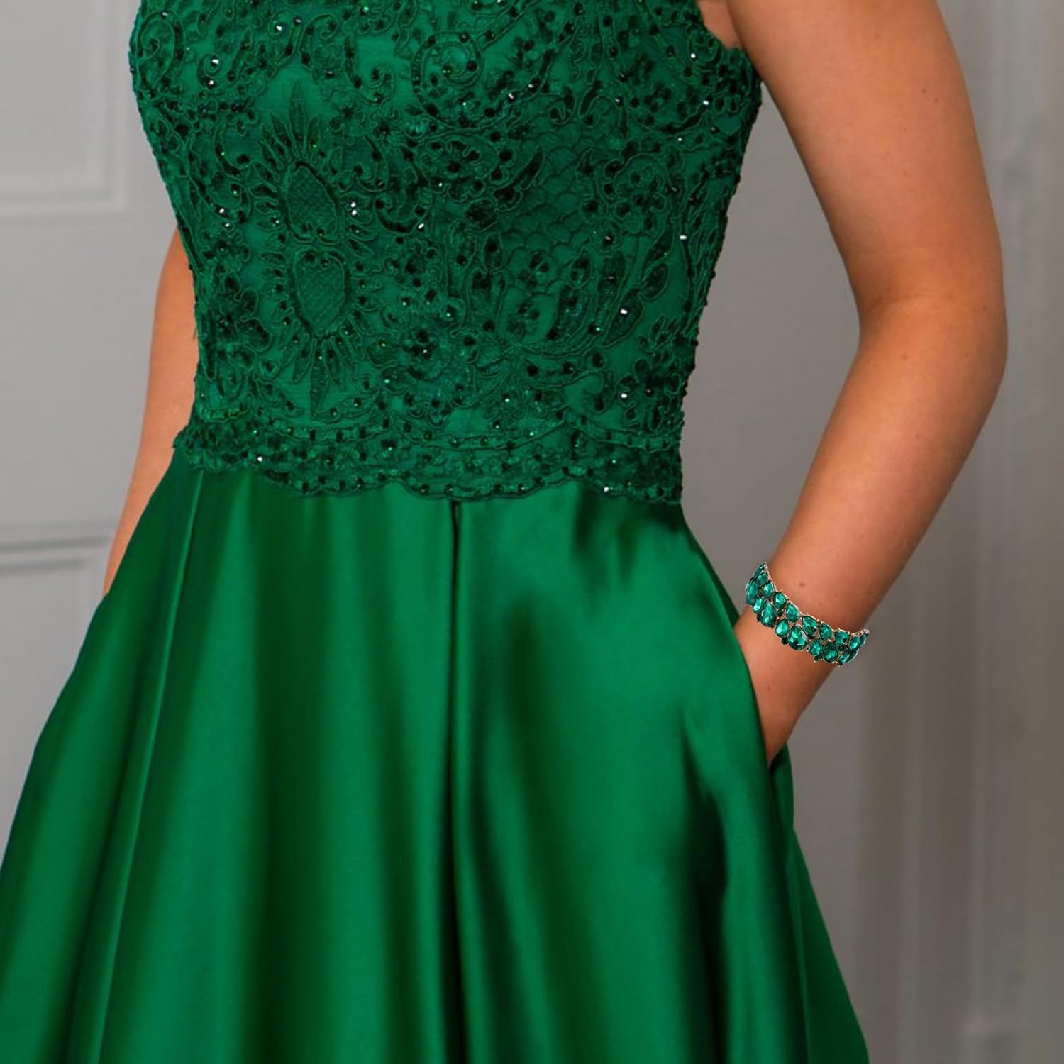 EVER FAITH Women's Wedding Party Jewelry Austrian Crystal 2 Layer Teardrop Stretch Bracelet for Her - Image 2