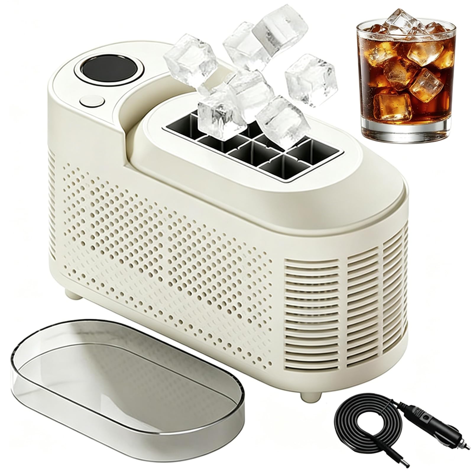Máquina de Hielo Portátil de 120W, Mini Máquina de Hielo de Escritorio, 8 Cubos en 10-15 Minutos, Diseño Compacto para Encimera Ideal para Acampadas, Eventos Deportivos, Uso al Aire L white_8 squares