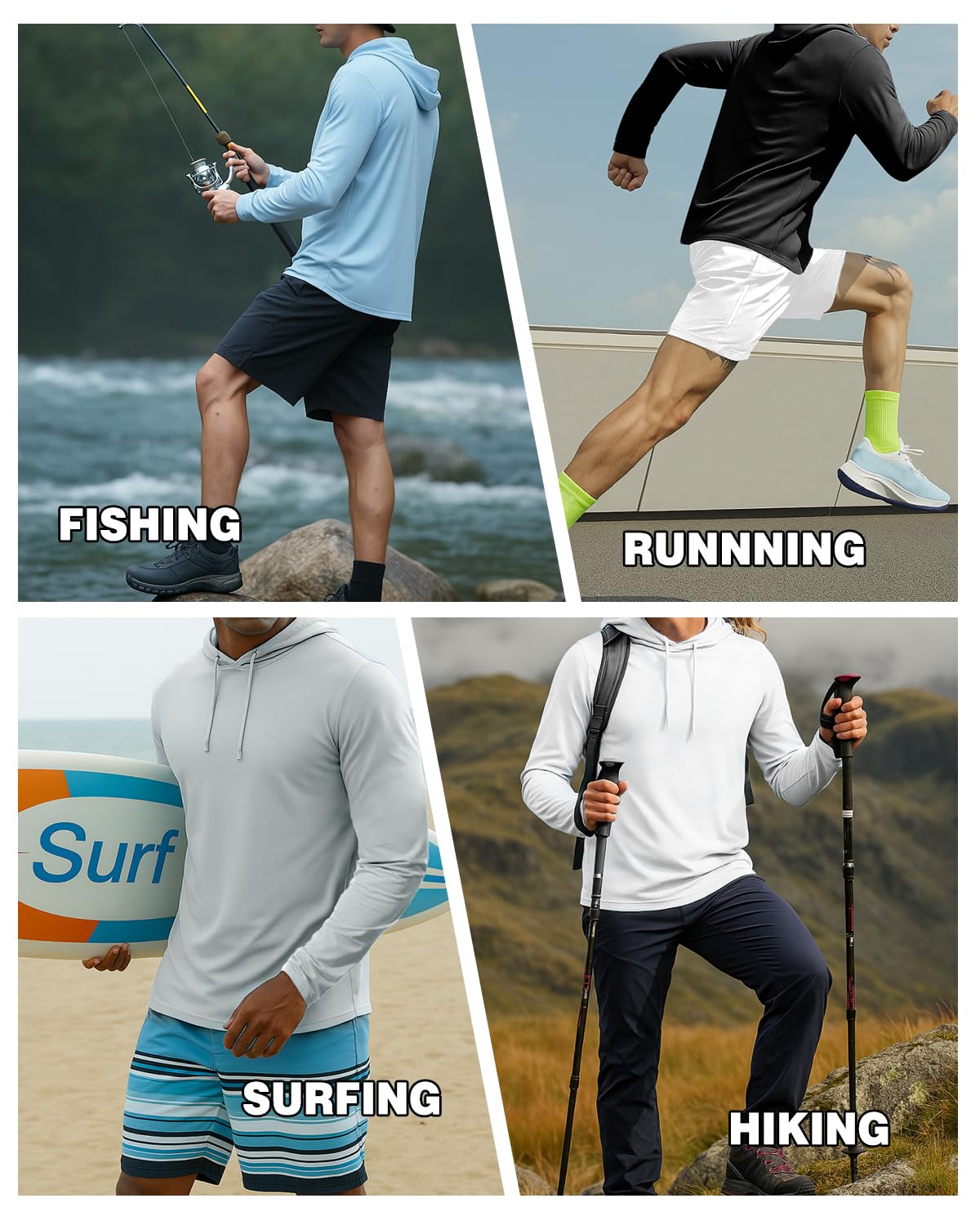 AIMPACT Camisas de protección solar para hombre, protección solar UV UPF 50+, manga larga, con capucha, protección contra erupciones, camiseta ligera para pesca y natación
