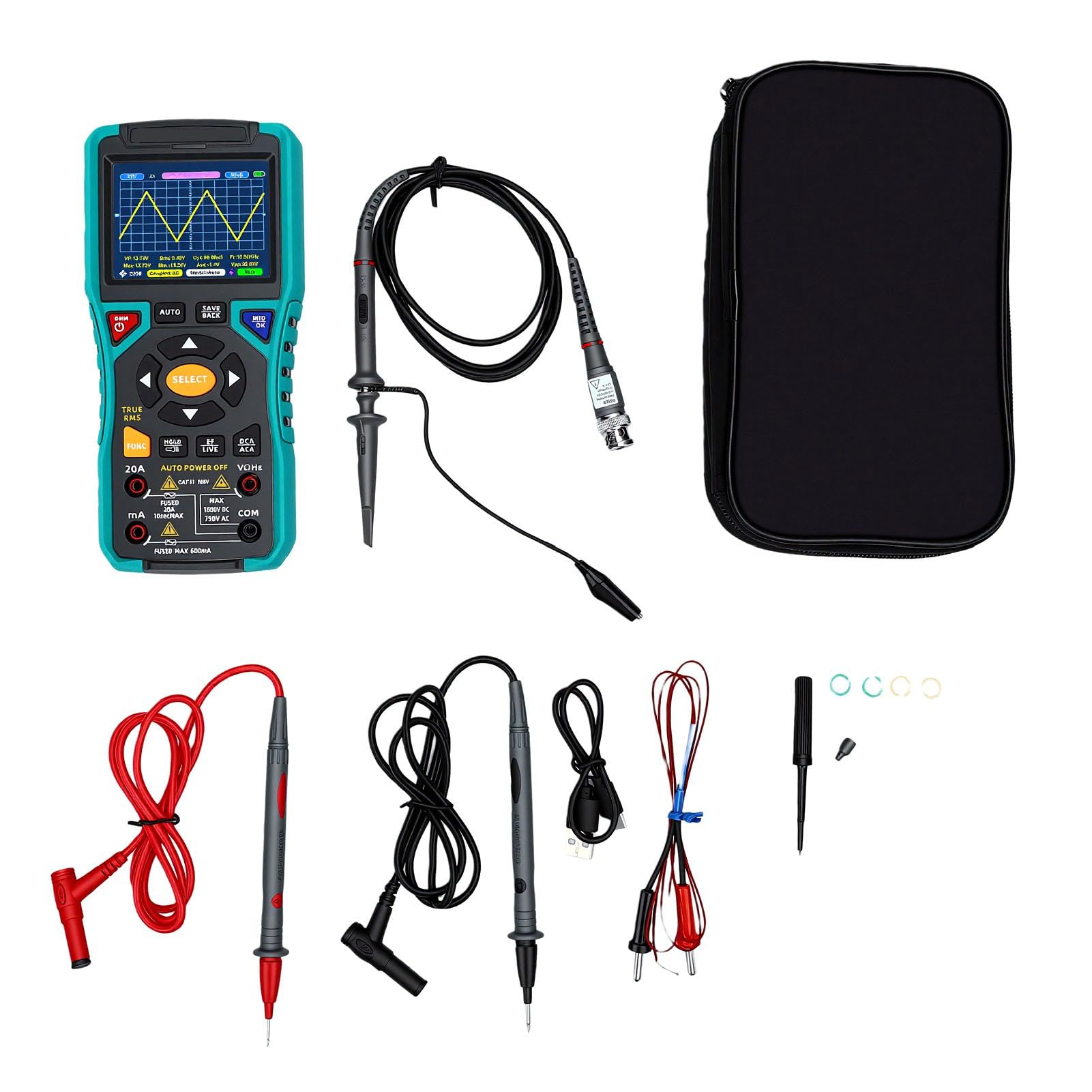 Zunate Osciloscopio de Mano Multímetro de Osciloscopio Digital Portátil de 3,2 Pulgadas Rango Automático con Batería de 2500 MAh para Pruebas de Circuitos de Electricistas y Reparaciones de Campo
