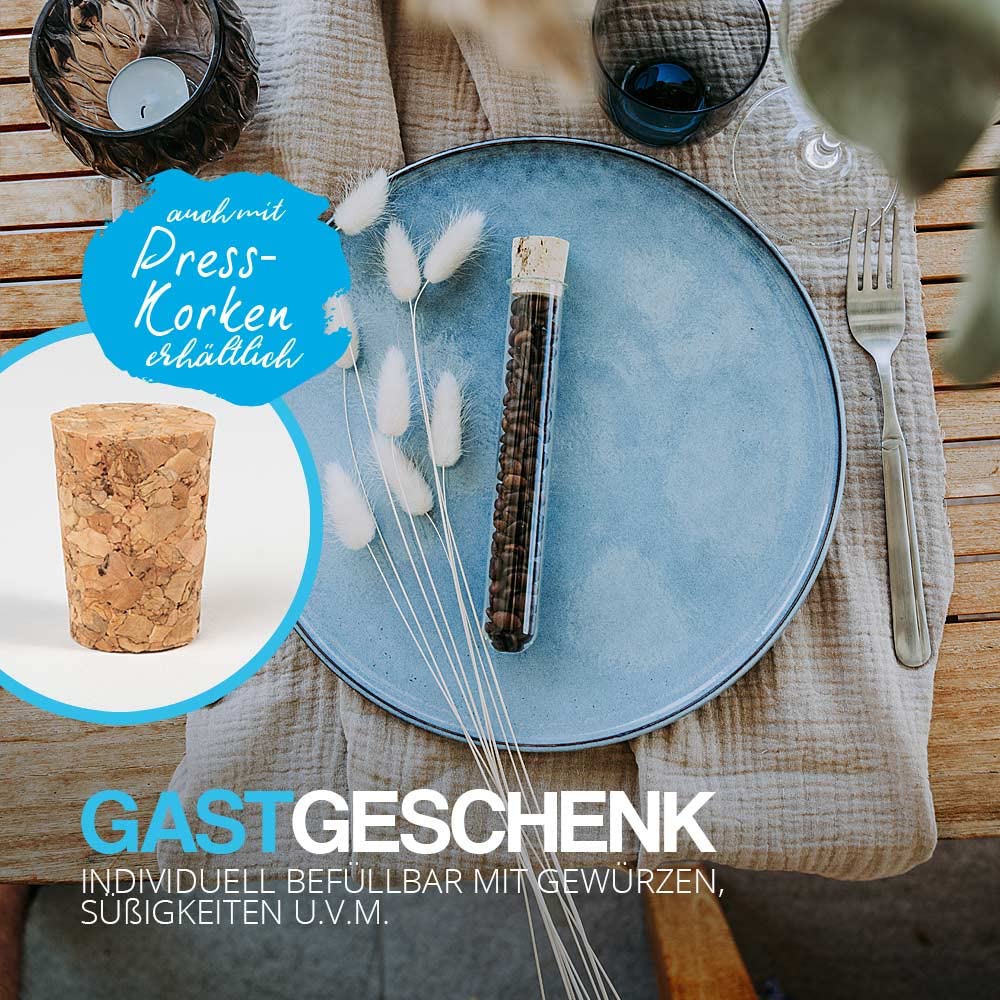 Tuuters 25x glazen reageerbuisjes met kurk, reageerbuis met verdikte rand (180 x 18mm