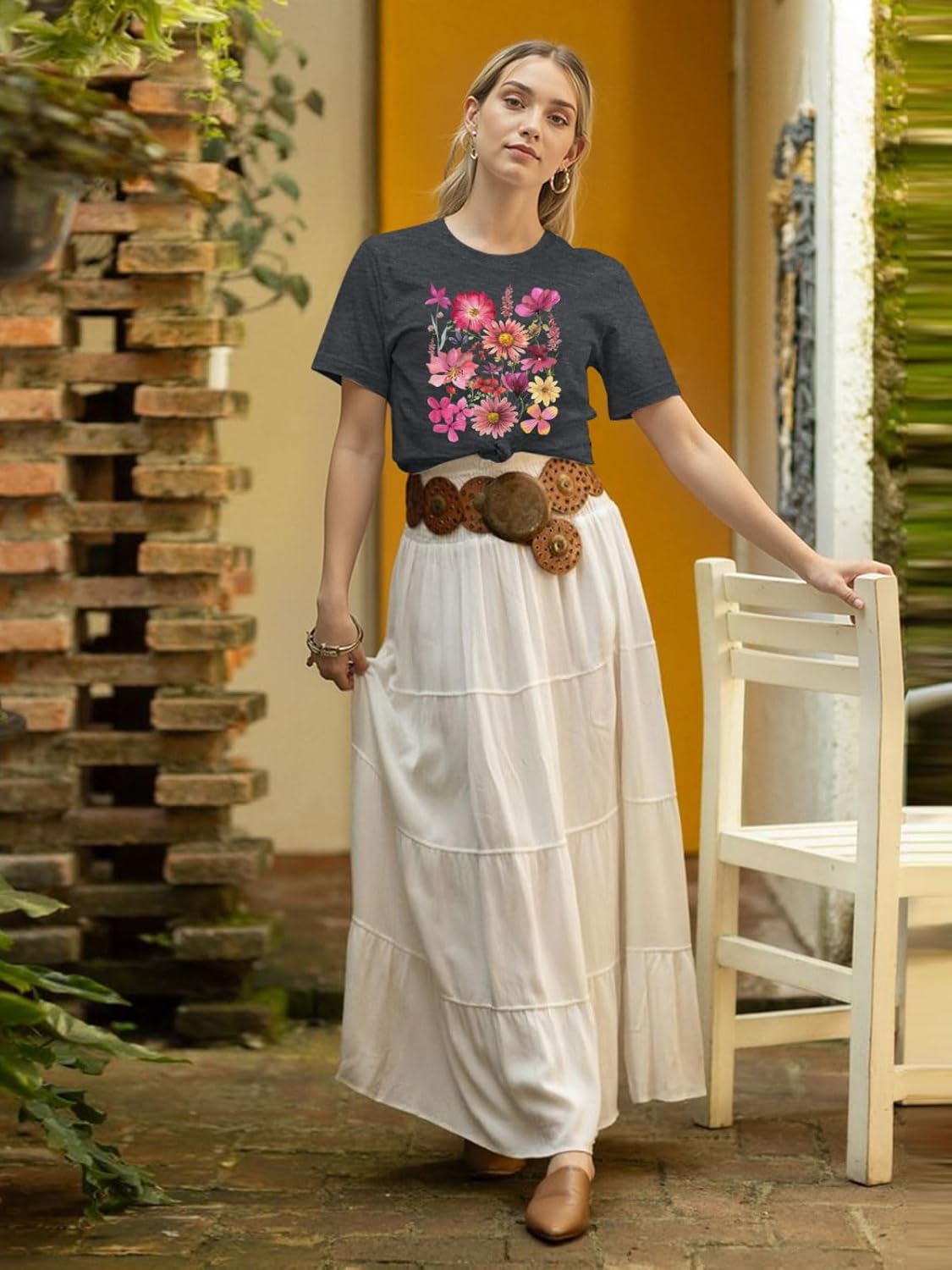 Womens Boho Shirts Vintage Floral Tshirt Cottagecore Wildflowers Graphic Tees Bohemian Short Sleeve Tops - Image 6